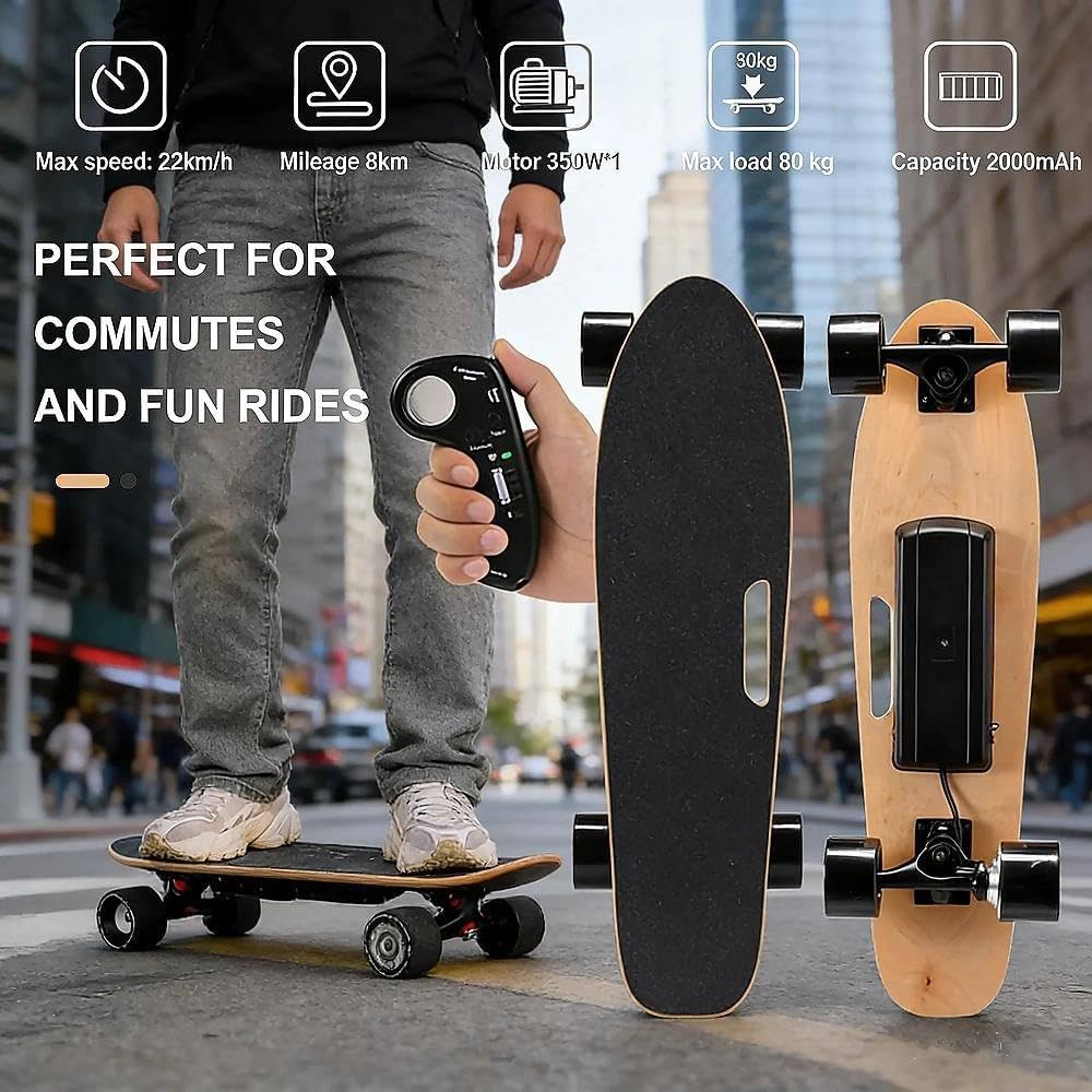 Skateboard électrique De 26,8 Pouces, Longboard électrique avec Télécommande - Vitesse Maximale De 14 Mph, Autonomie De 8 Miles, 350 W, 4 Vitesses, pour Débutants, Adolescents Et Adultes