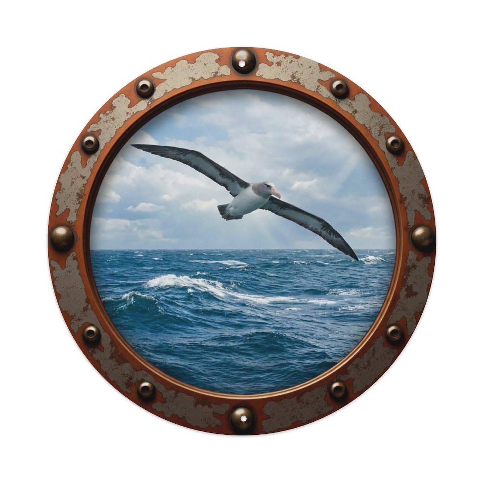 Vintage Porthole Albatross Soaring View Vintage Metal Tin Sign Plaque Wall Decor for Cafe, Club Bar, Office, Garden Metal Poster 8x8Inch