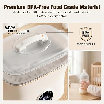 Baby Bottle Steriliser and Dryer, 4-in-1 Steam Steriliser & Dryer for Baby Bottles, Breast Pump Part, Pacifiers, and Utensils, Large Capacity, Double Layer Storage for 5-8 Bottles, Automatic Shut-Off