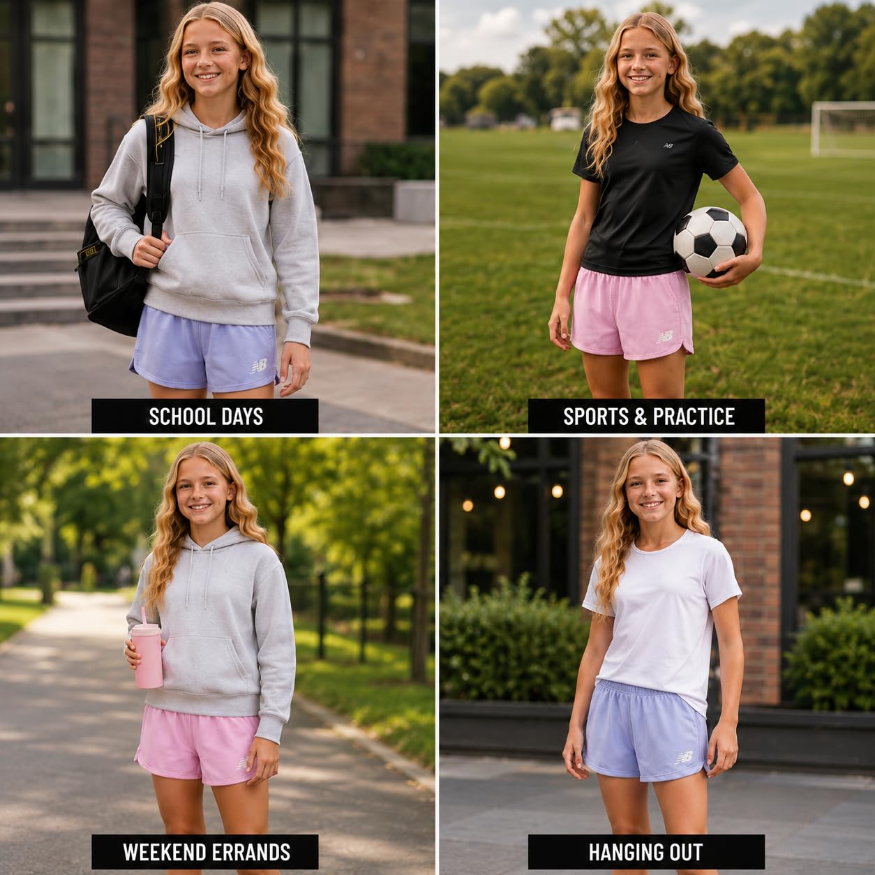 New Balance Sport-Shorts für Mädchen, 2er-Pack, aktive Performance-Mesh-Lauf-Shorts, Delfin-Shorts für Mädchen (Größe 7–16)