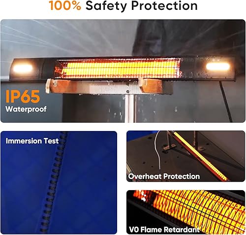 Miniatura 3 de YESERLl - Calentador eléctrico de patio con luz LED, calentamiento rápido para exteriores de 1500 W con 3 ajustes de potencia, calentador infrarrojo