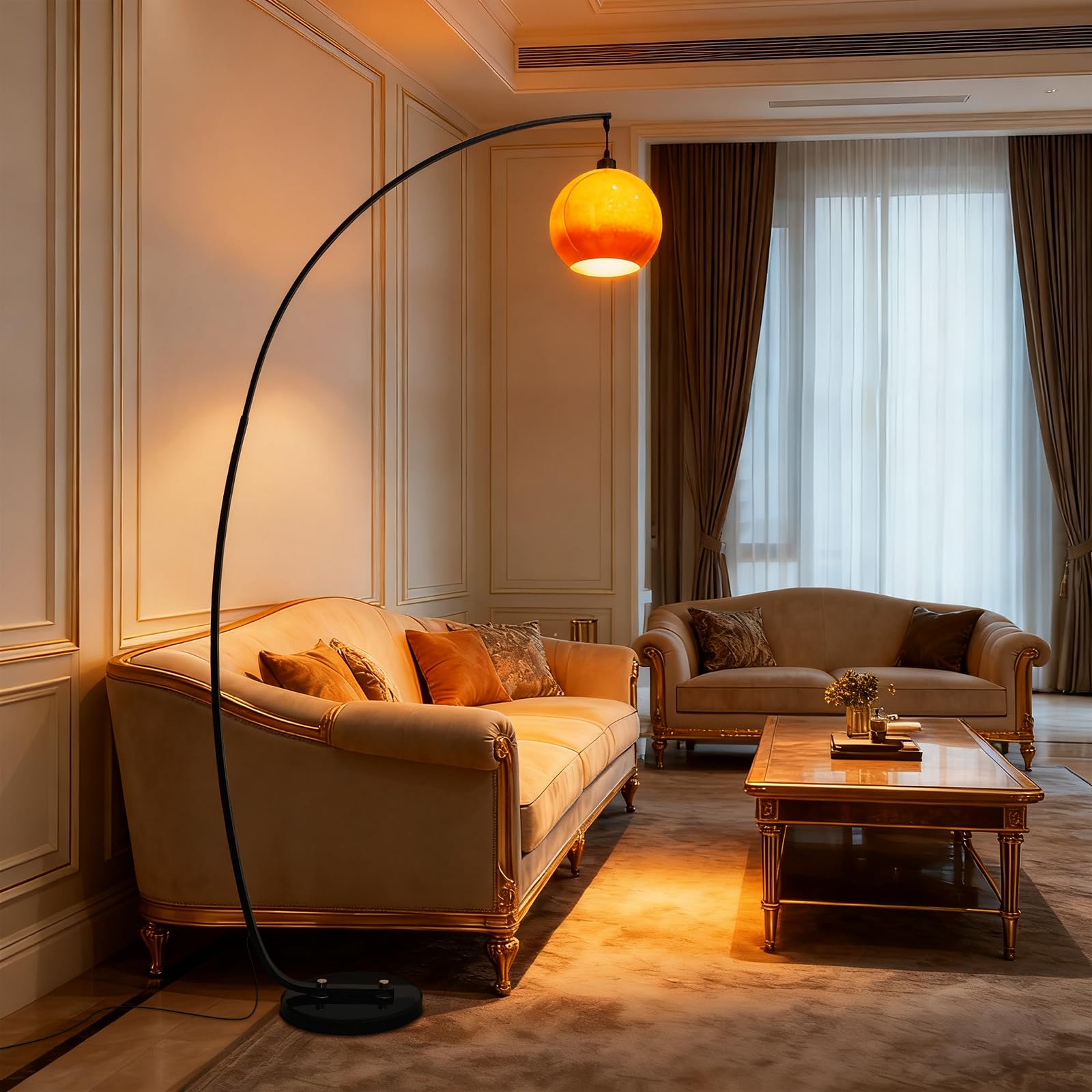 Klkrzjwy Orange Modern Glass Floor Lamp Arc 70.9" Floor Light Globe Glass Standing Lamp With E26 Dimmable Curved Tall Light For Living Room Bedroom Study Dining Room