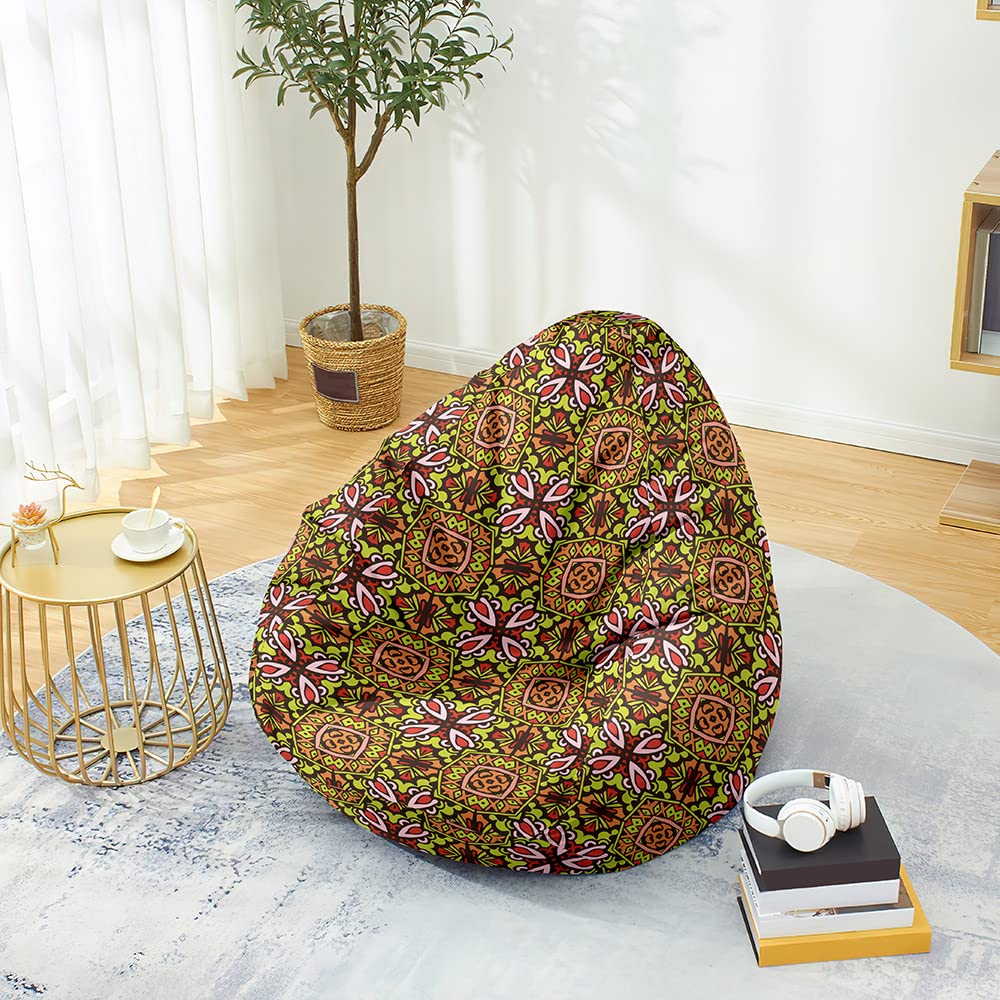 Treer Fodera per Pouf a Sacco per Adulti Bambini, Stampa al Limone Copertura per Poltrona Sacco, Senza Imbottitura, Cerniera Pouf a Forma di Pera Bean Bag Cover (90x110cm,Curcuma