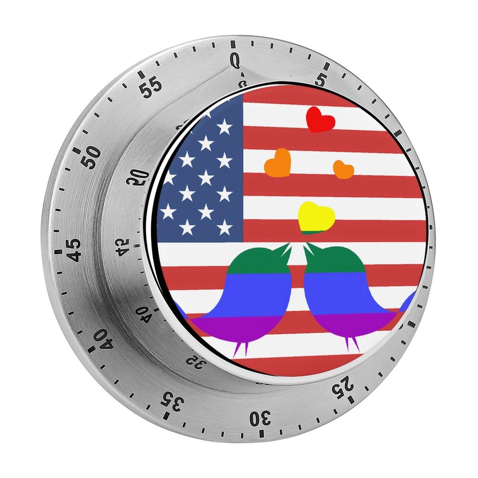 U.S. Flag LGBT Rainbow Birds Magnetic Timer for Kitchen Cooking Productivity Stainless Steel Timers with Alarm