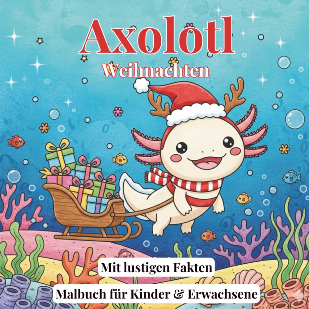 Weihnachten Malbuch Süße Axolotl mit 50 interessanten Fakten: +50 Niedliche Kawaii Axolotl Designs zu Weihnachten + Fun Facts | Axolotl Geschenk | ... Abenteuer: Malspaß & Spannende Fakten)