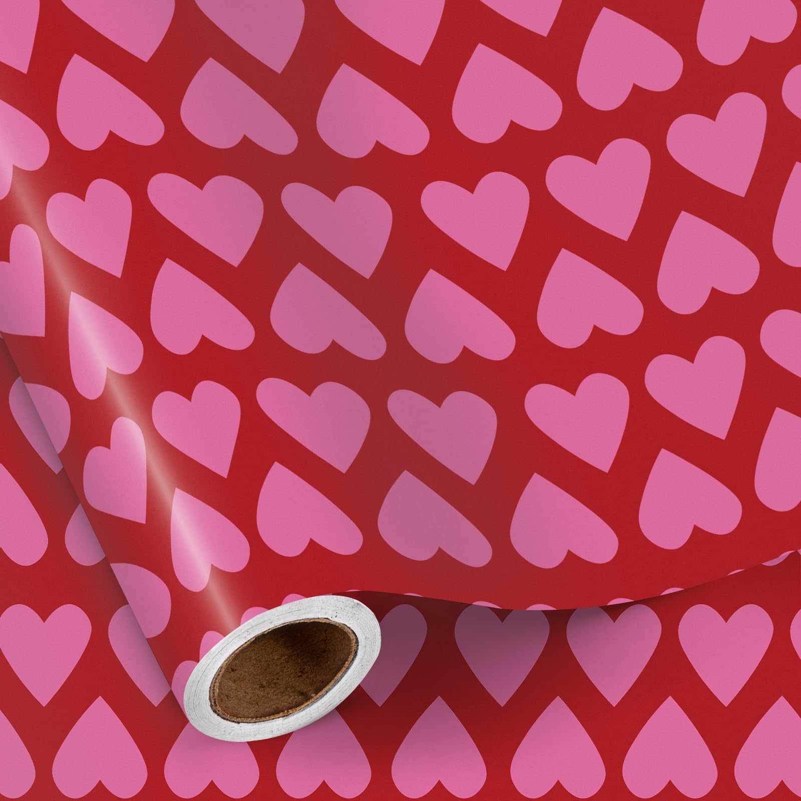 RUSPEPA Valentine'S Day Wrapping Paper, Romantic Pink Heart On Burgundy Background - 43.2Cm X 5M - Gift Wrap For Valentine’S Day, Anniversaries, Romantic Occasions — image 1