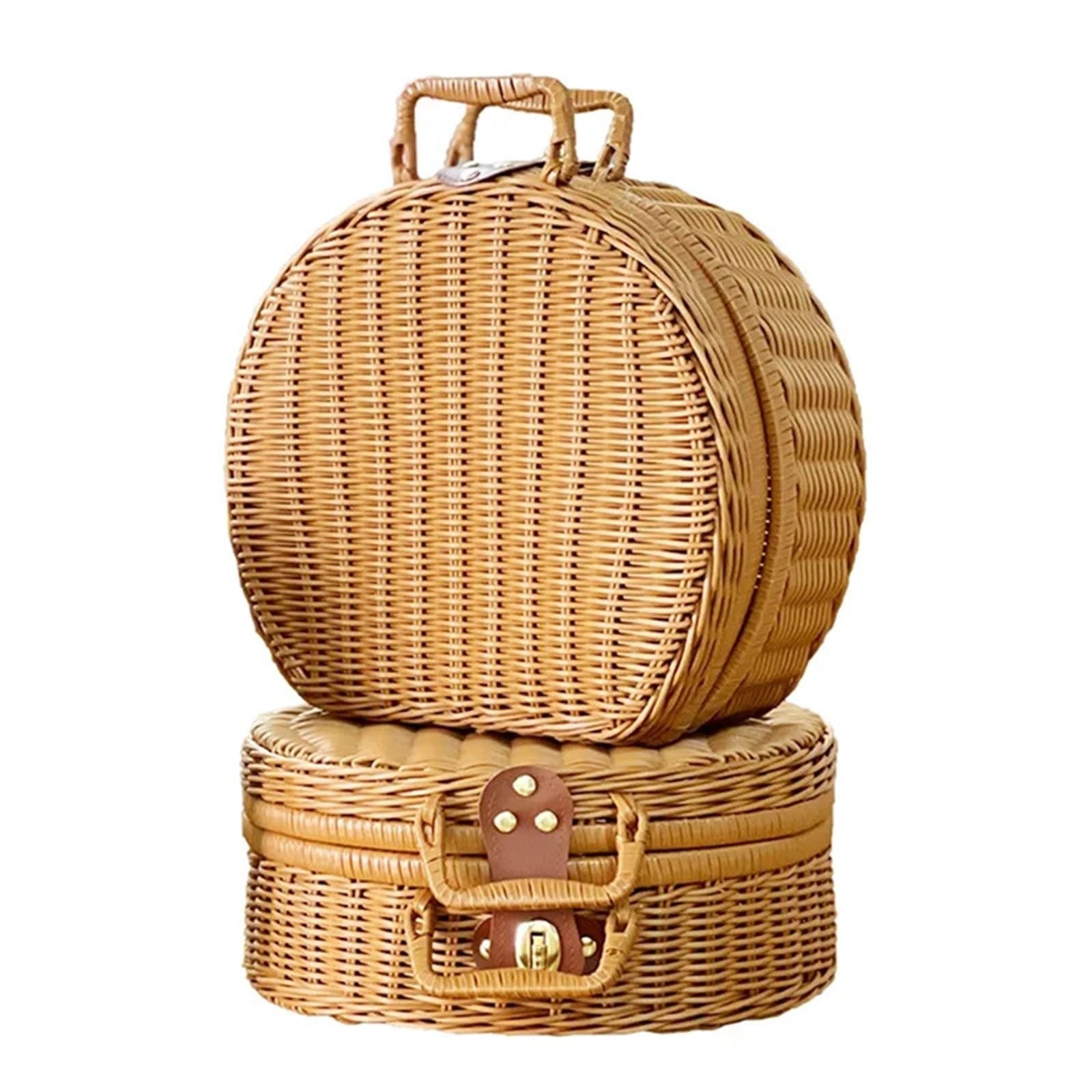 Boîte décorative en rotin panière osier ronde et coffre rangement vintage