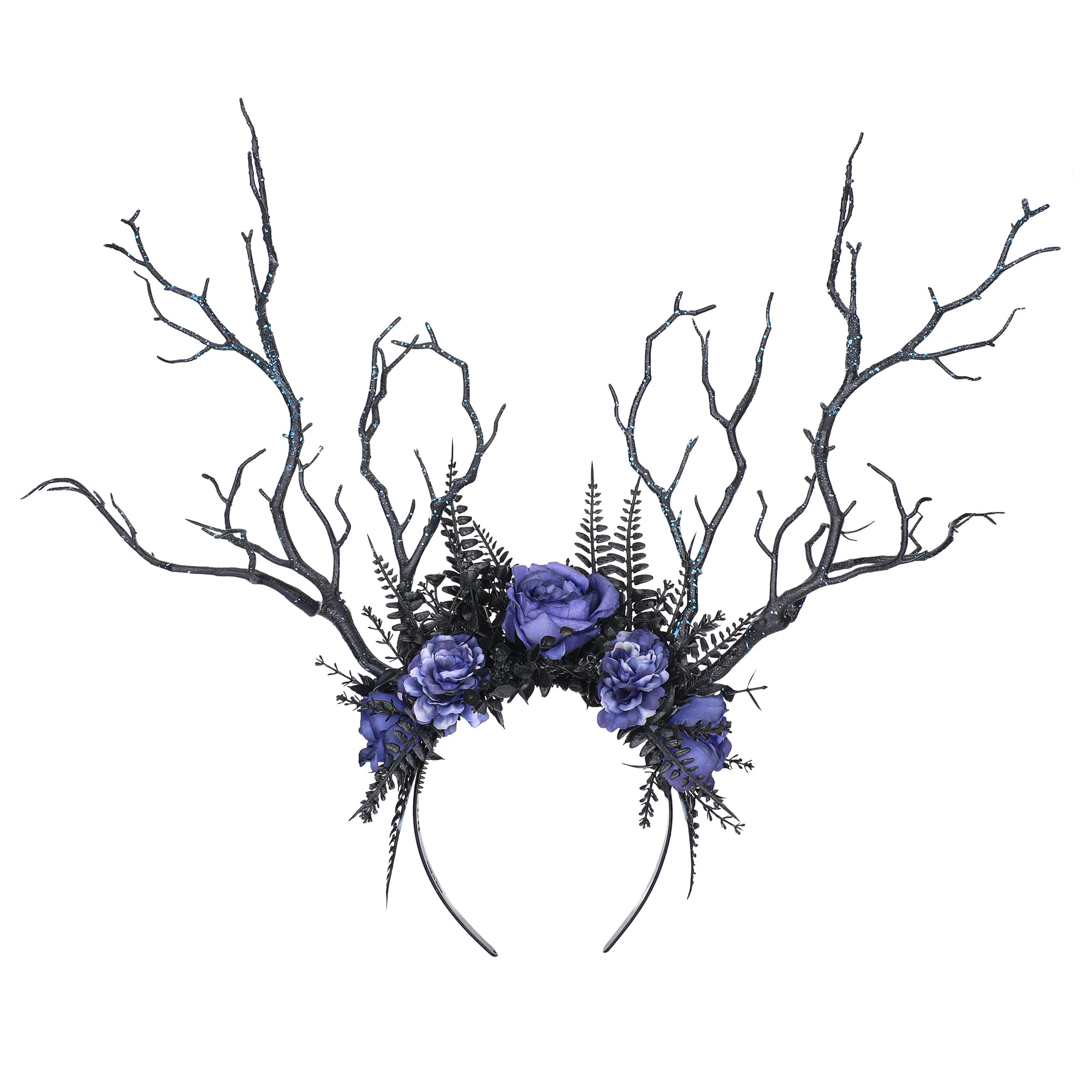MOSTORY Handmade Black Branch Headband Gothic Woodland Antler Headpiece Fairy Forest Flower Crown for Women Girls Renaissance Halloween Elf Cosplay