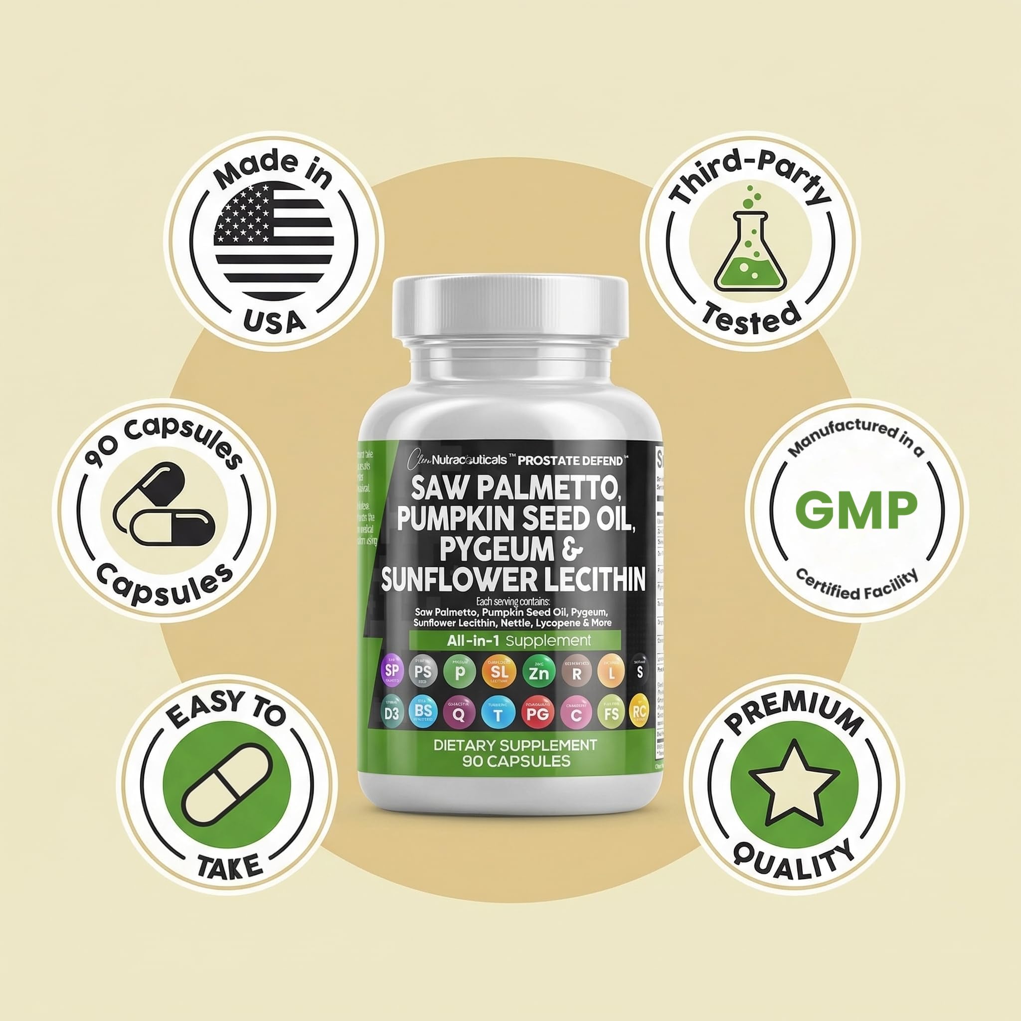 Clean Nutraceuticals Saw Palmetto Pumpkin Seed Oil Pygeum Sunflower Lecithin Stinging Nettle Cranberry - Prostate Supplements for Men with Lycopene - 90 Caps — Amazon image 8