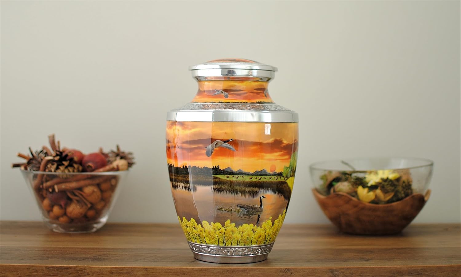 Today’S A Gift | Prairie Sunset : Cremation Urn for Human Ashes | Handcrafted Geese Sunset Scenery Design for Adult | Rockies Memorial Urn | Big Classic 10.5"