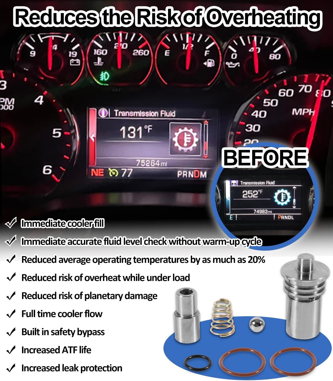 STL010 Cooler Flow Bypass Valve Upgrade Kit Compatible With GM Cadillac Chevy Transmission 2014-Up 6L80 6L90, 2016-Up 8L90 8L80 8L90E, 10L90, Cooling System Assembly