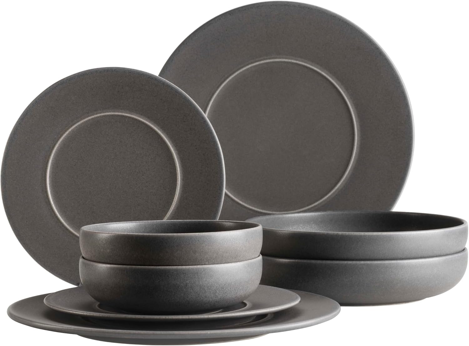 MÄSER Unico Series Crockery Set for 2 People, Timeless, Elegant, 8-Piece Ceramic Dinner Service, Stoneware, Anthracite