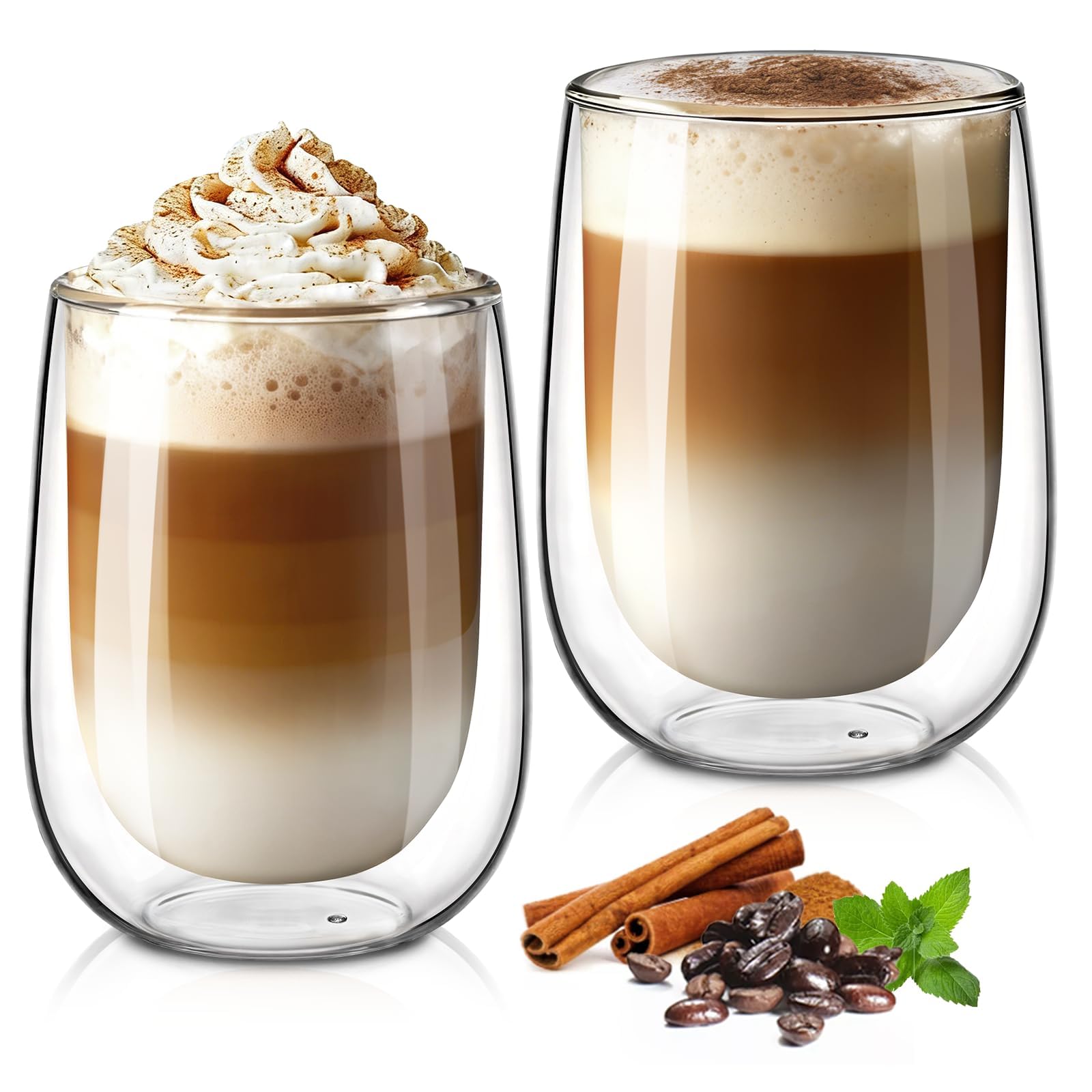 glastal Szklanki Termiczne z Podwójną Ścianką, Szkło, 350 ml, 2 Sztuki | Podwójna ściana, szkło borokrzemowe, cappuccino latte macchiato, kubki do kawy, herbaty, mleka, soku, lodów