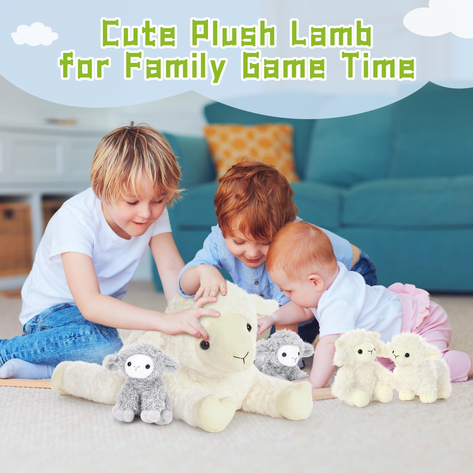 MorisMos Sheep Teddy with Babies inside, Lifelike Cuddly Goat Stuffed Animal Plush Soft Toys, Kawaii for Kids Girls Boys Birthday Party Decoration (50 cm) — view 7