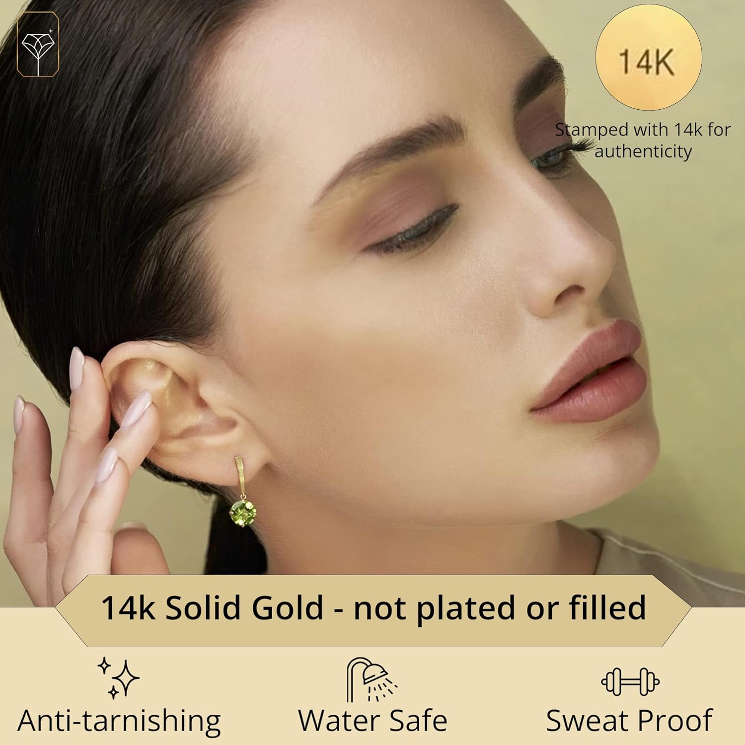 14k White or Yellow Gold Solitaire Gemstone Round Drop Dangle Earrings for Women 8mm Birthstone with Push Backs by MAX + STONE