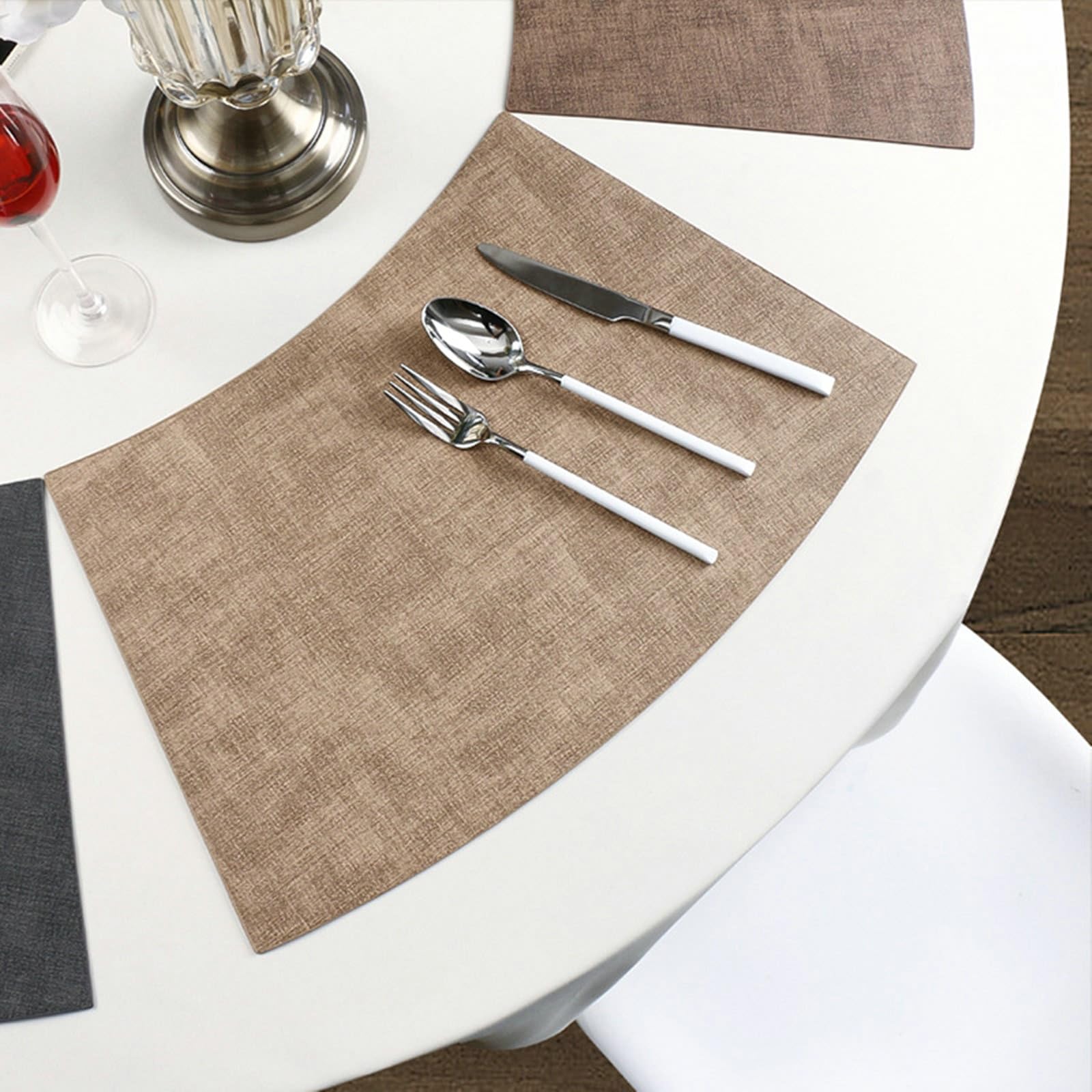 Set di 6 tovagliette in pelle PU color cachi con texture metallizzata moderna, tovaglietta da cucina 32 x 37 x 50 cm