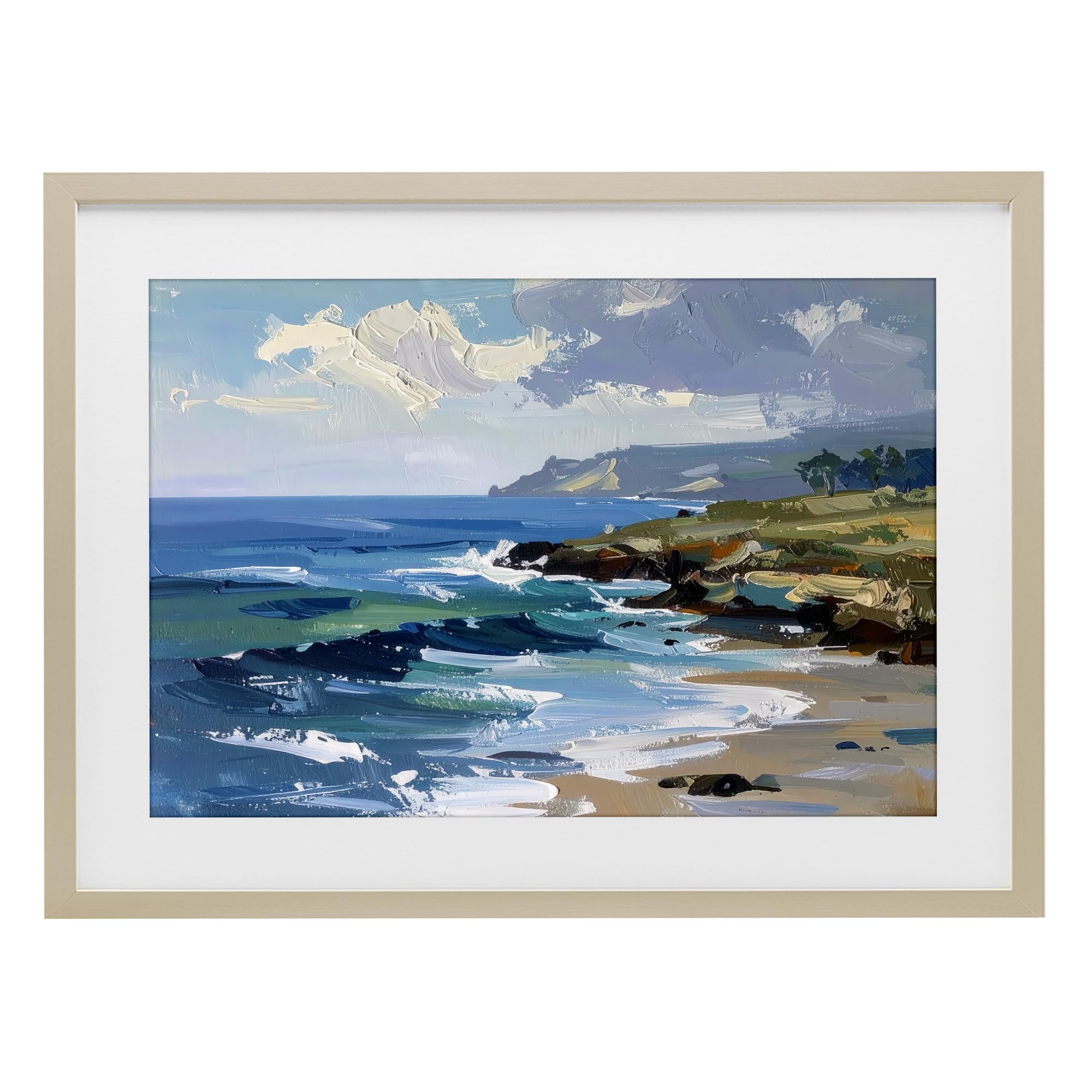 Stupell Industries 'Sky To Sea Impression', Framed Print Under Glass, Brown, 20 x 14 Inches, Easy to Hang and Sturdy, Made in USA, by Alonza Saunders