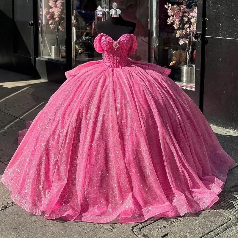 XYAYE Off Shoulder Tulle Quinceanera Dresses with Bow Tiered Tulle Sweet 16 Dress Layered Beaded Vestidos de Quinceañeras - Image 6