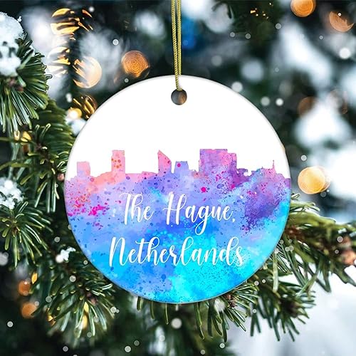 Vista 18 de Two-Side Printed Netherlands-Rotterdam Ceramic Christmas Ornament, Novelty for Family Friends Kids, Colorful City Painting Christmas Keepsake