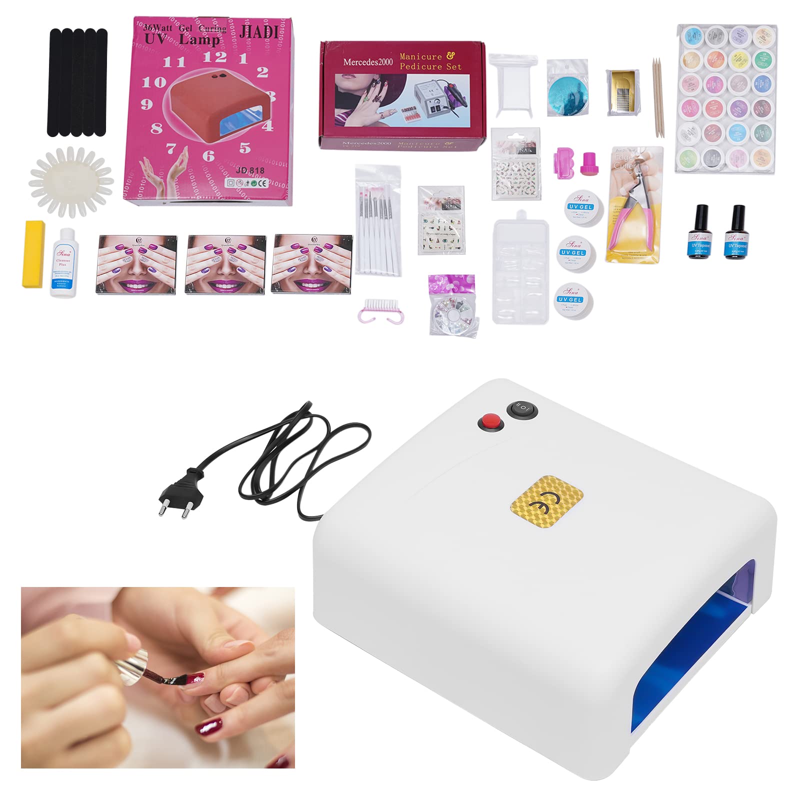 Nagelstudio Set, Gelnägel Starterset mit 24 Farbgele, Bunte Strasssteine Maniküre UV-Lampe und Maniküre Werkzeugen Geeignet für Anfänger & Home-Salon