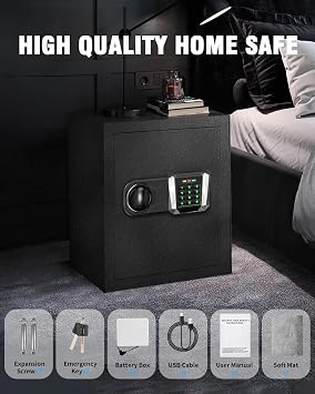 50L Fireproof Steel Safe, Keypad, Alarm, Shelf, Type-C