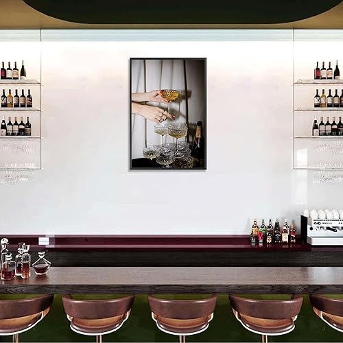 Miniatura 4 de Dcvjiy Divertidas copas de champán coloridas en lienzo, arte para la pared, póster retro de torre de champán, impresiones de carrito de bar,