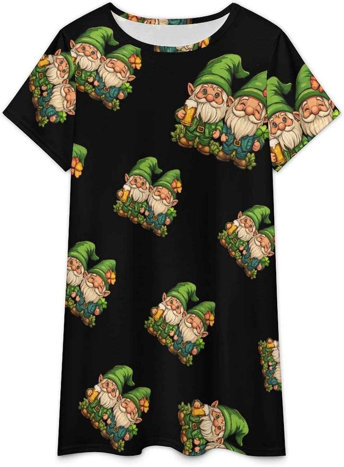 Irish Gnomes Drunk Or Whatever Womens Nightgown Short Sleeve Sleepshirts Loungewear