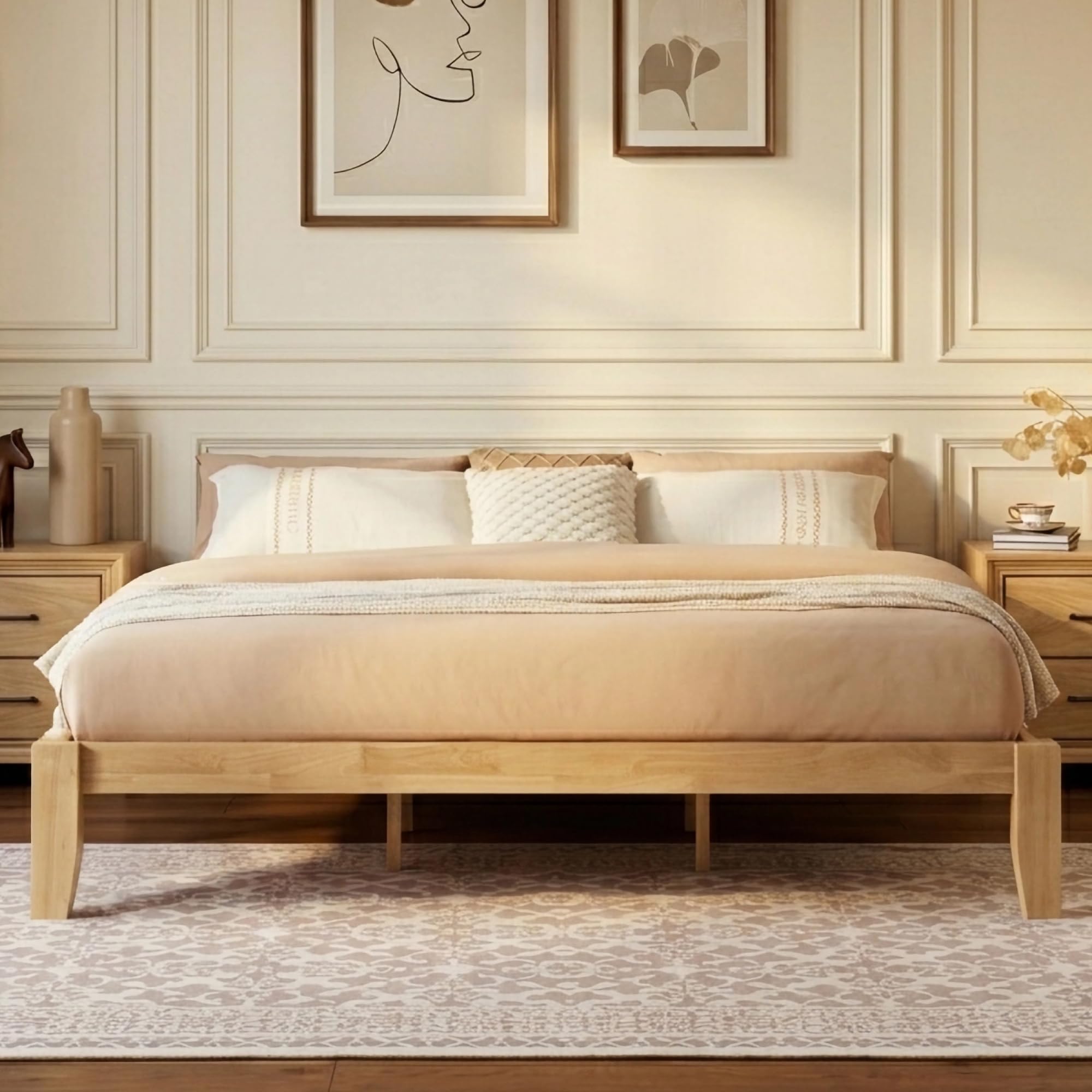 Softa Mikor King Japanese Joinery Bed Frame, Solid Rubberwood, 1500 Lbs Heavy Duty Slats Support, SGS Certified, 15Min No-Tool Setup, Under-Bed