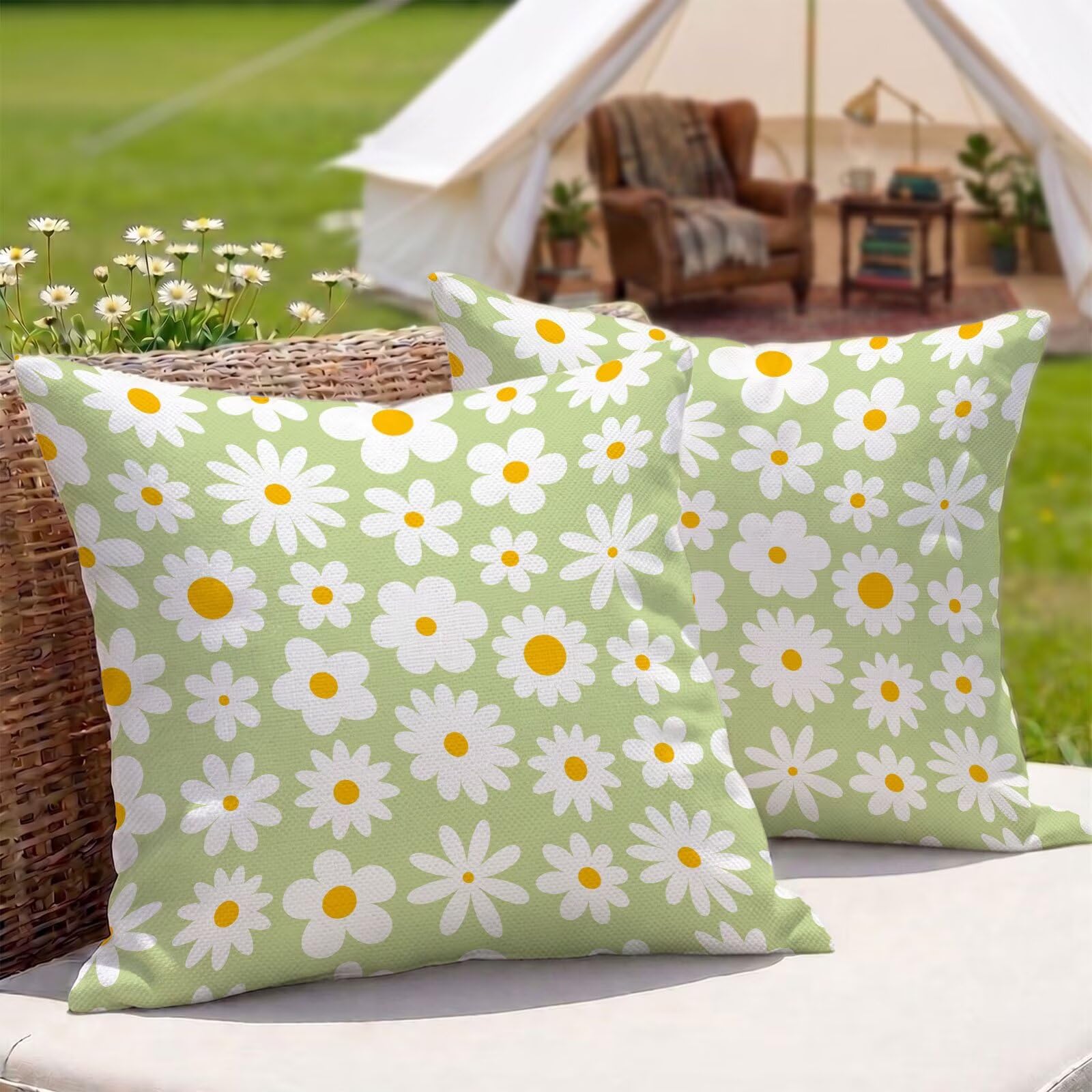 Housse de coussin 60x60 extérieure déperlante haut de gamme marguerite