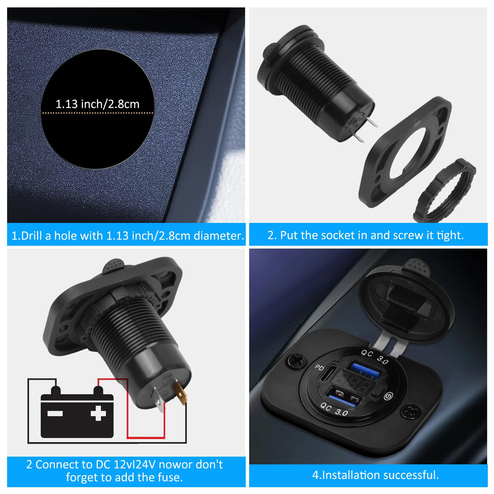 Cargador Coche Usb Toma USB Coche 12V - Carga Rápida QC3.0 Y PD, Voltímetro  LED, Interruptor Y Protección Total Cargador Usb Moto, image size:1600x1600