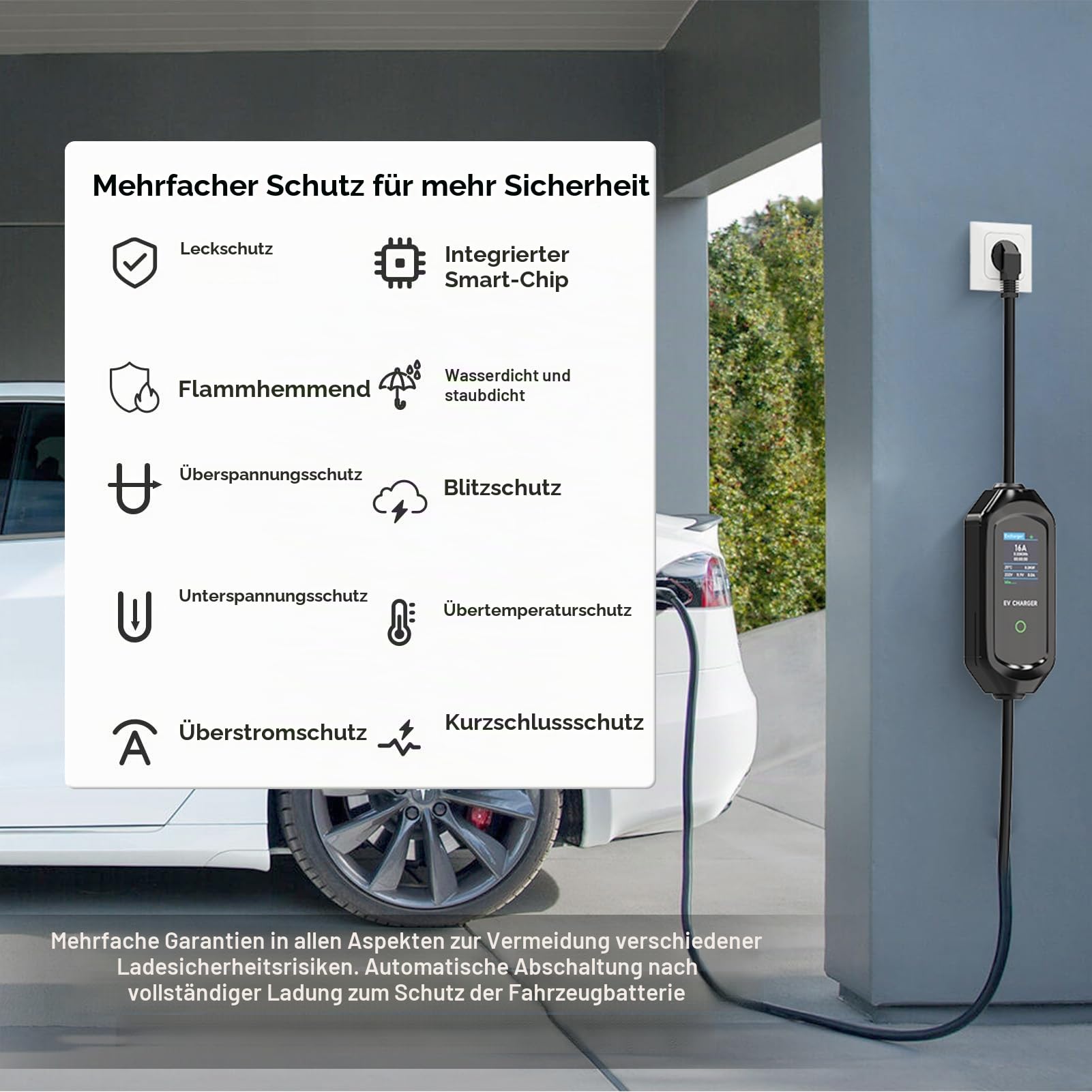 Mobile Wallbox, 3,6kW Typ 2 Ladekabel Schuko, 8M EV Ladekabel | Typ 2 Ladegerät Einstellbare Strom 6/8/10/13/16A, 1-15H Verzögerungszeit EV Ladekabel e Auto mit APP, IEC 62196-2