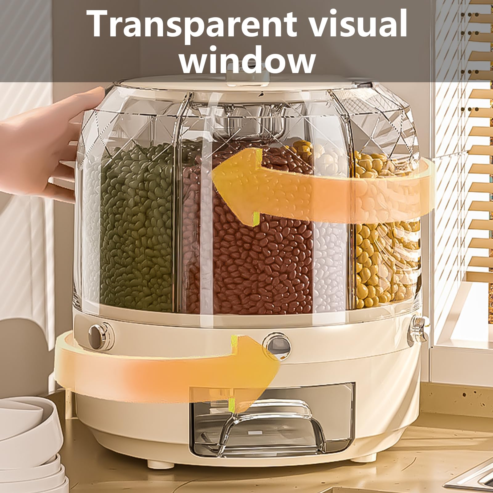 Distributeur de riz scellé rotatif à 360 degrés, boîte à riz robuste avec fenêtre d'inventaire visuel, boîte de rangement pour céréales rotatives