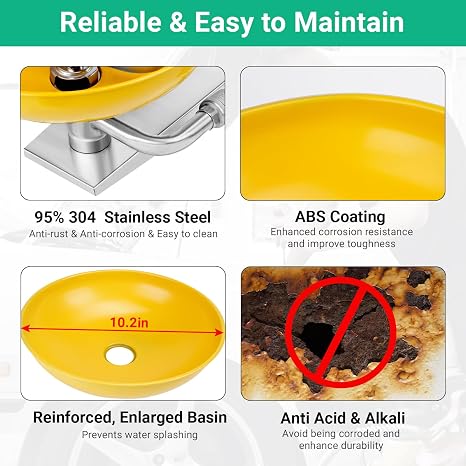 Eye Wash Station, Wall-Mounted Emergency, Portable First Aid Eyewash Station Eye Irrigation Sign, 304 Stainless Steel Yellow