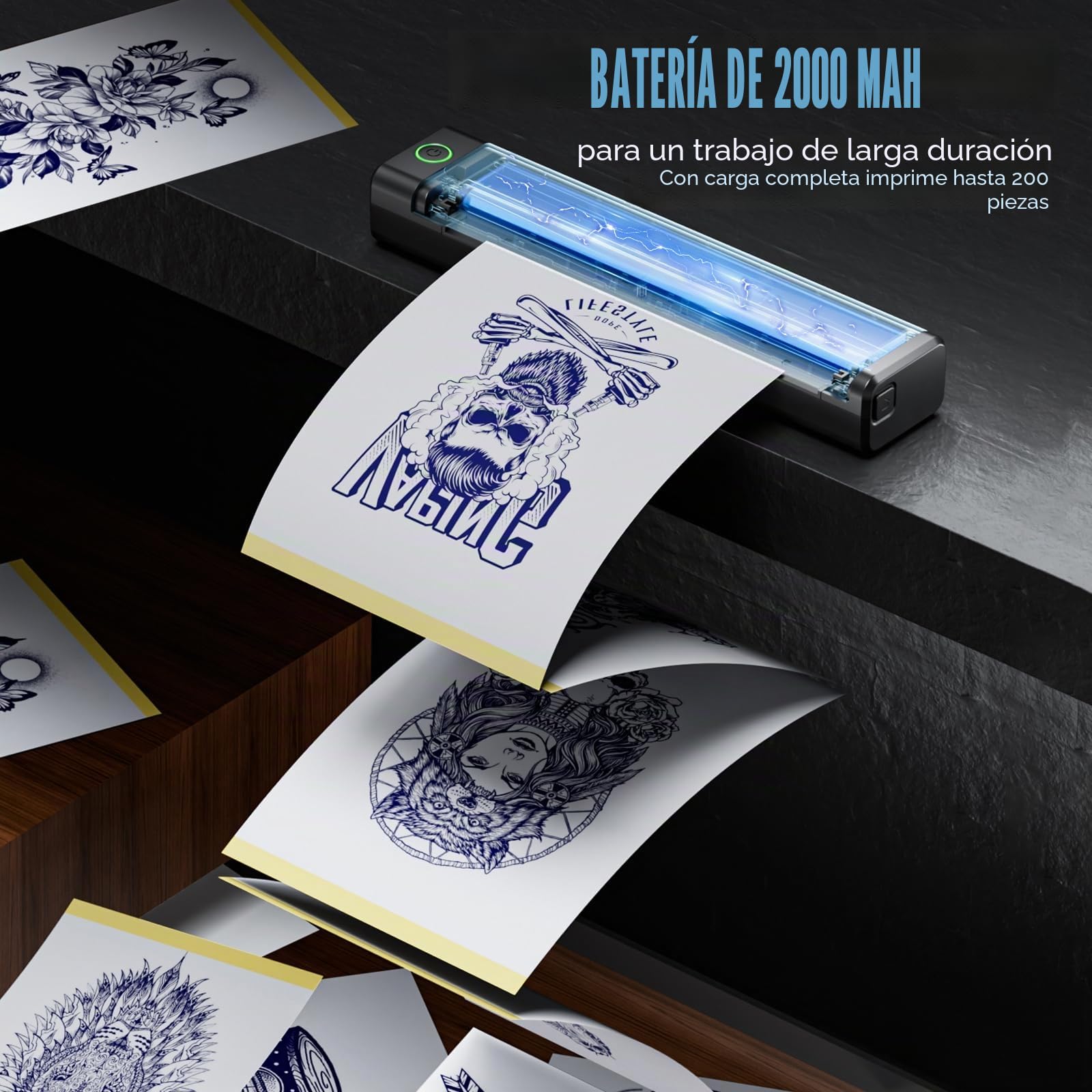 H1 Termocopiadora Tattoo Bluetooth, Impresora Térmica Inalámbrica con 10 Hojas Papel de Transferencia, Impresora de Tatuaje Compatible con Teléfono Tablet PC para Artistas y Principiantes