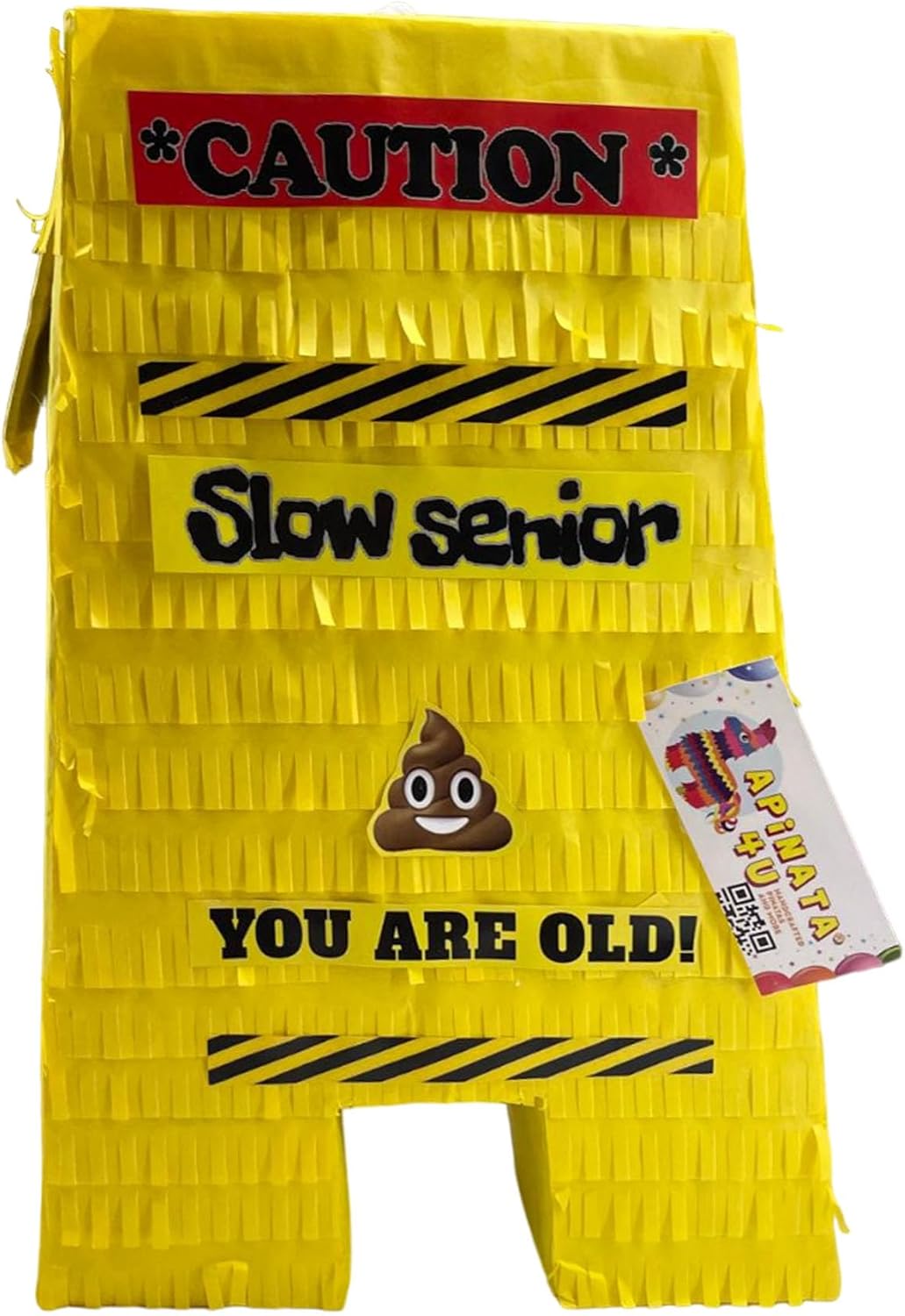 APINATA4U Yellow Caution Themed Pinata for Adults, Over the Hill or Retirement Party Decoration, Senior Birthday Party Supplies, Old Folks Party Favor, Slow Senior Funny Gag Gift for Men & Women