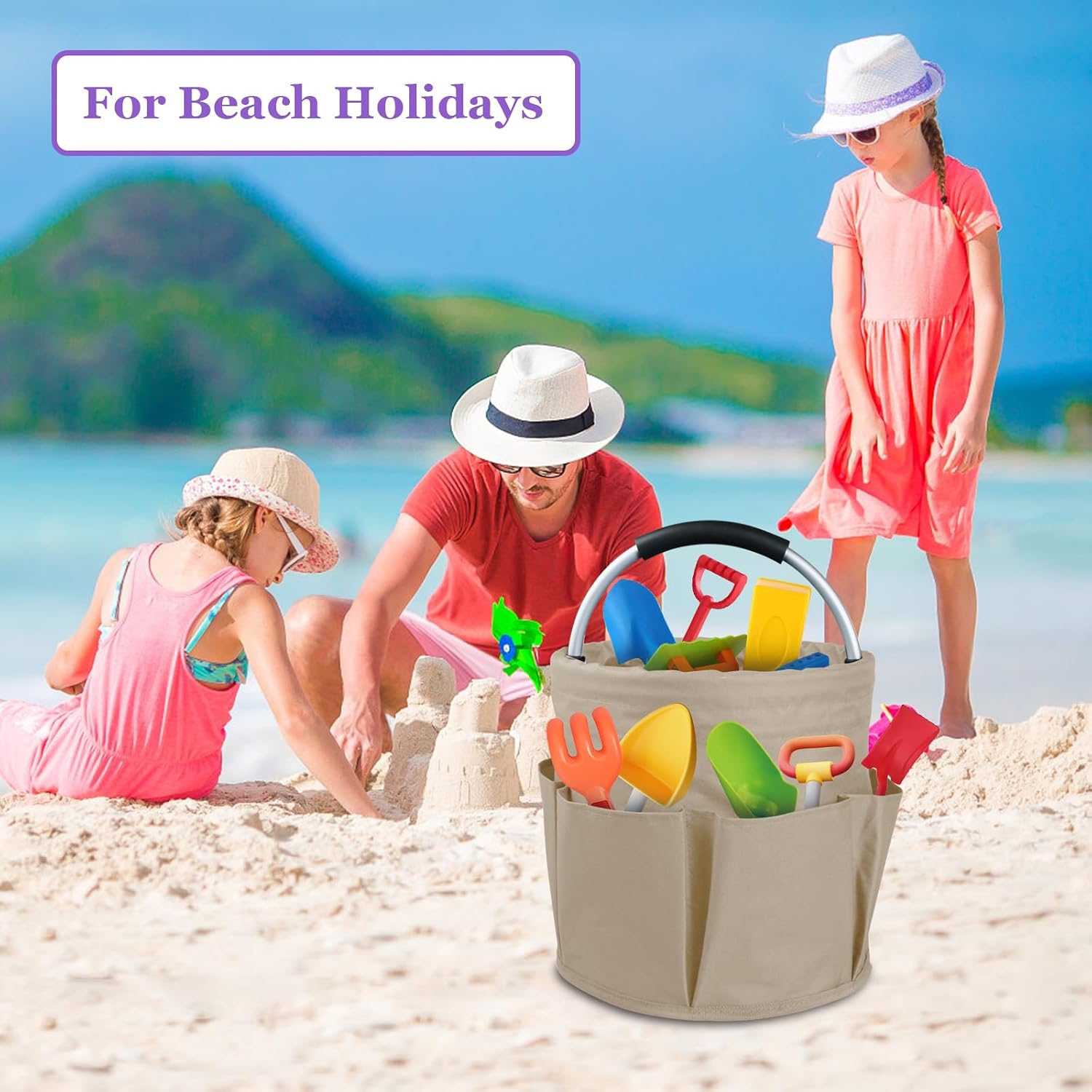 17L Cleaning Supply Caddy with Soft Handle, Portable Shower Caddy in 600D Oxford Fabric, Garden Tool Organizer Bag, Multifunctional Storage Basket for Bathroom, Garden, Khaki image 3
