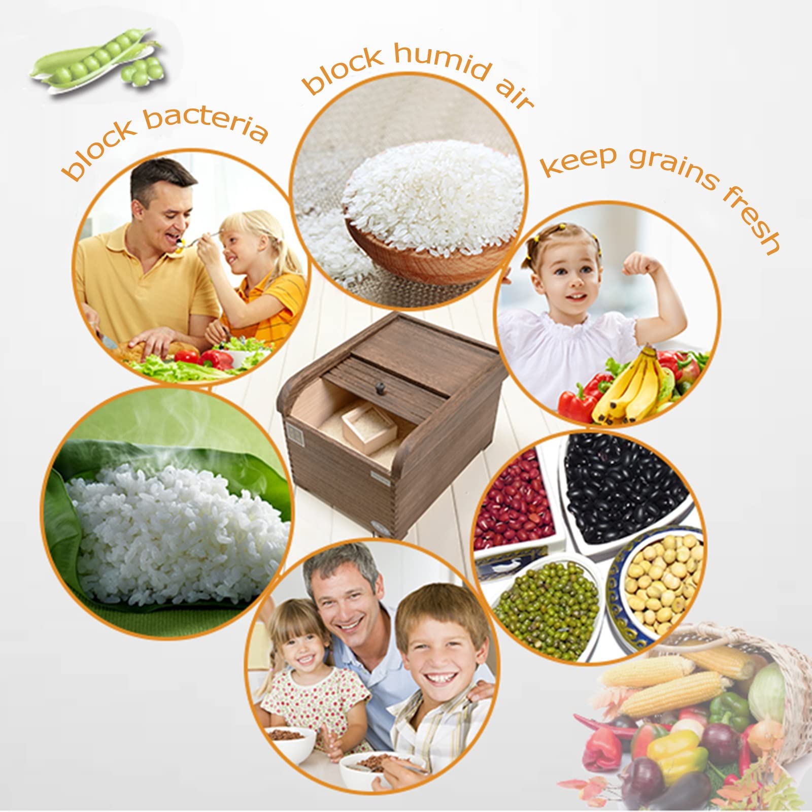 Contenitori per Alimenti Ermetici Dispenser di riso in legno - cibo secco/cereali/farina/fagioli/cereali, scatola di immagazzinaggio sigillata con coperchio, armadi da cucina per la casa, grande capac