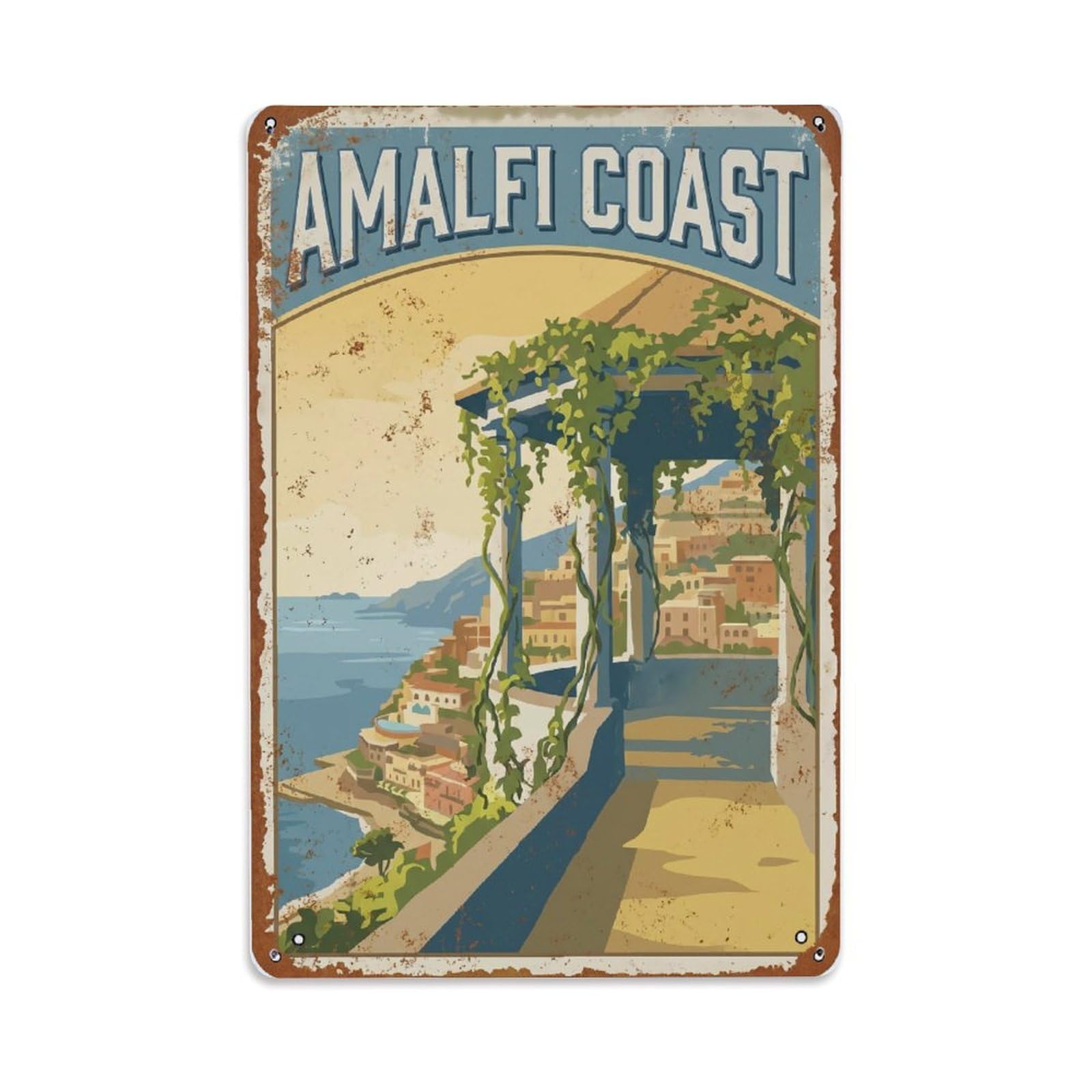 Vintage Travel Pavilion Italy Garden Metal Tin Sign Plaque Wall Decor for Cafe, Club Bar, Office, Home Garden Metal Poster 8x12Inch