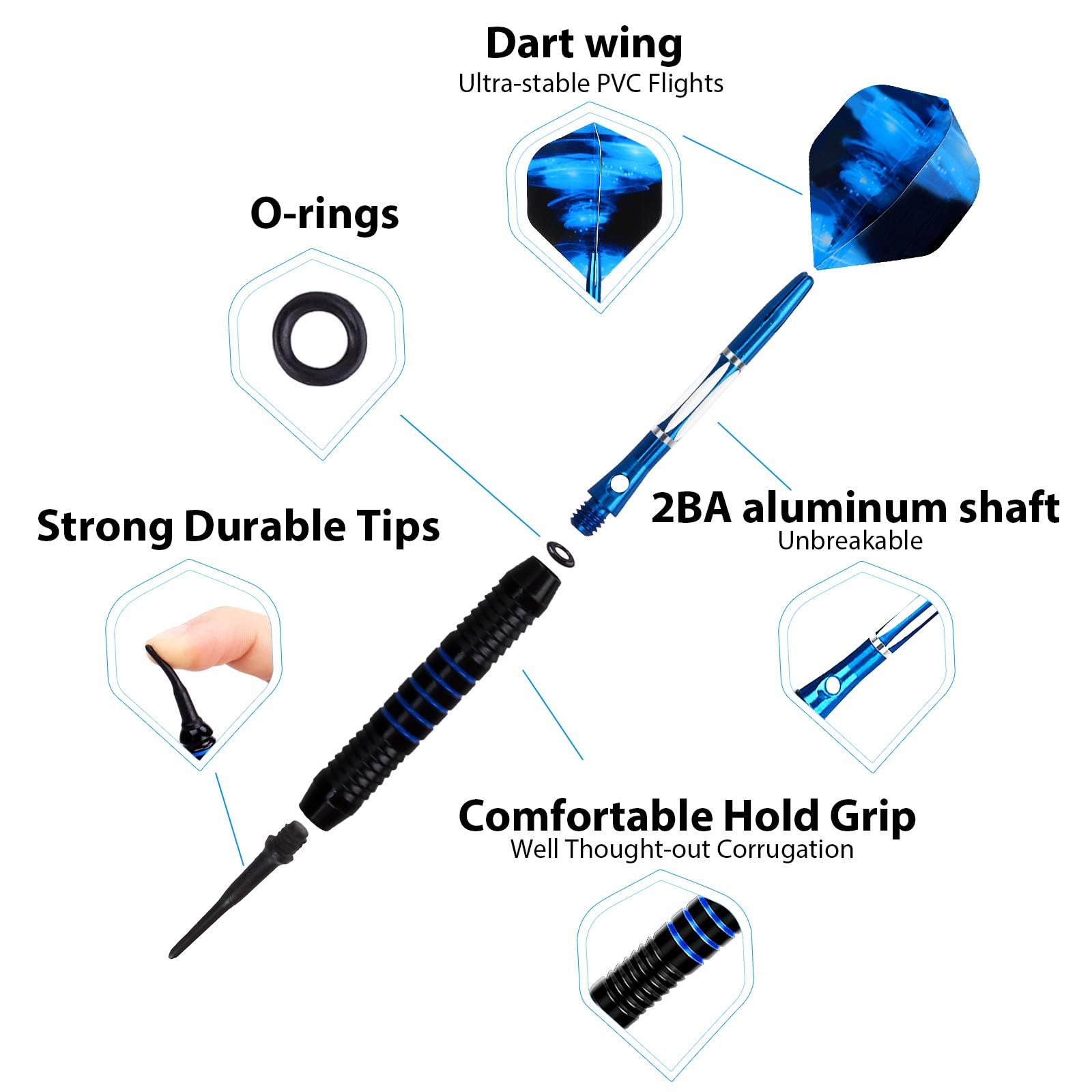 Flechette Pointe Plastique Pro 18g, Set de Flechettes à Pointe Souple pour Cible Electronique 3 Fléchettes