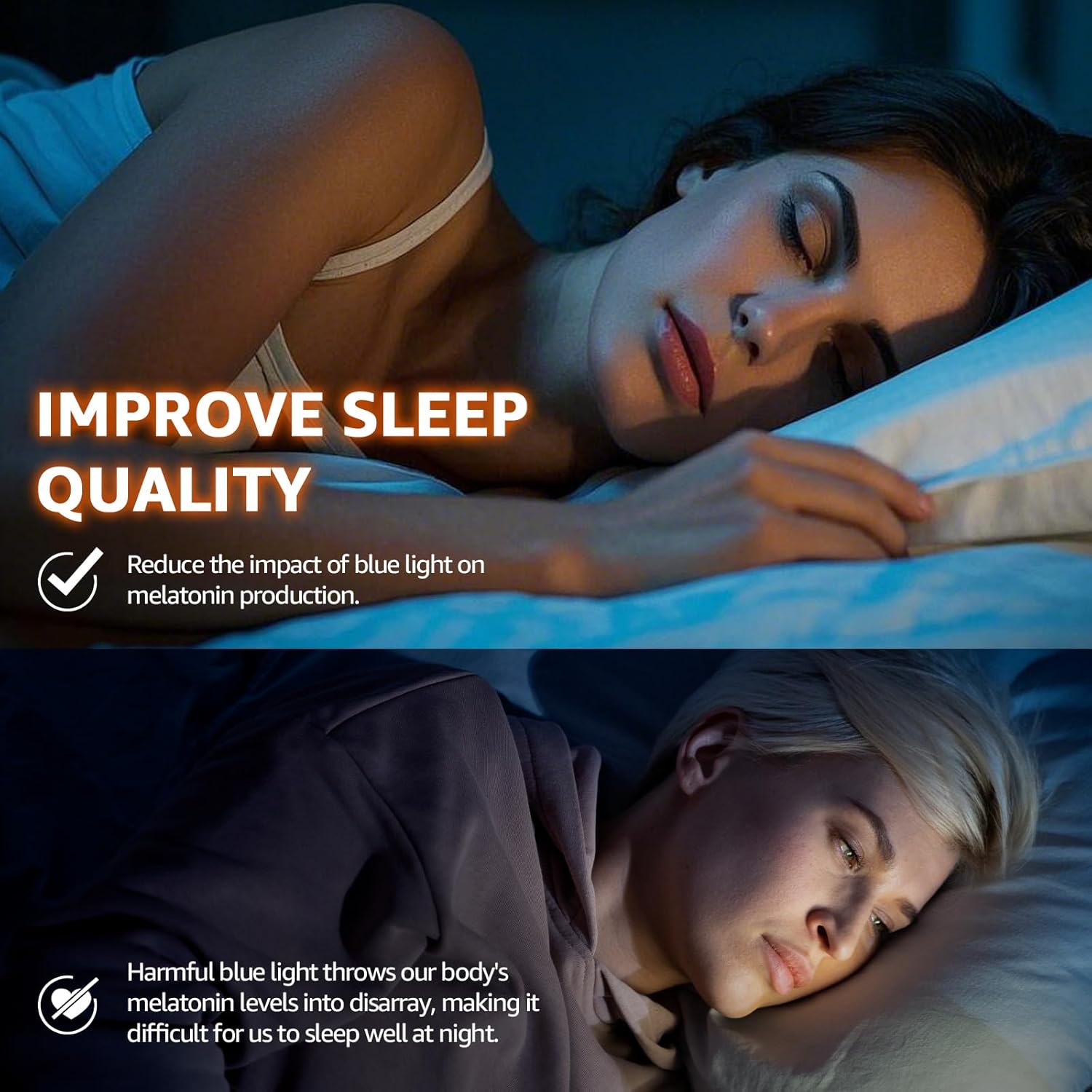 TJUTR Sleep Blue Light Glasses for Women Men, Professional 2.0 AR Coatings Amber Lens for Computer TV Reduce Eyestrain - Image 3