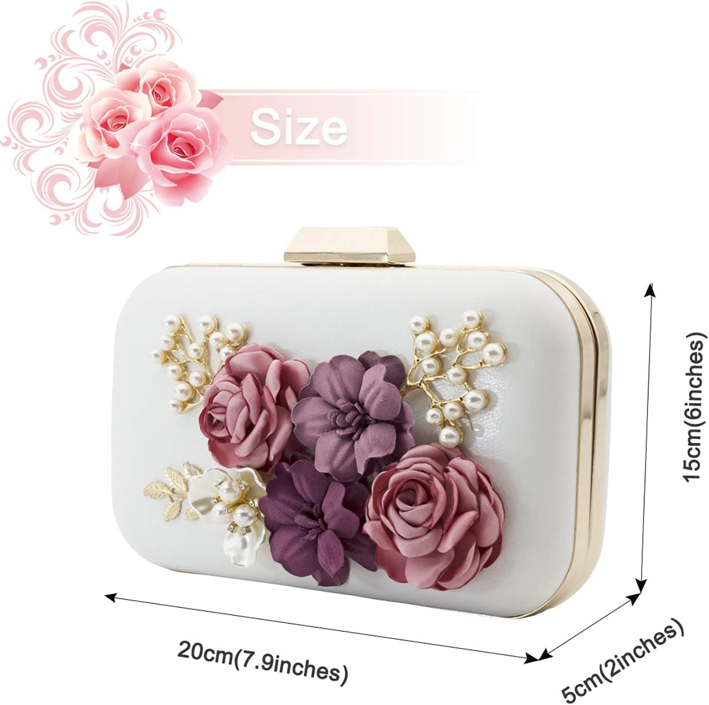 JO&FO Women Clutches Purses Bags Flower Envelope Beaded Prom Wedding Evening Handbag … - Image 2