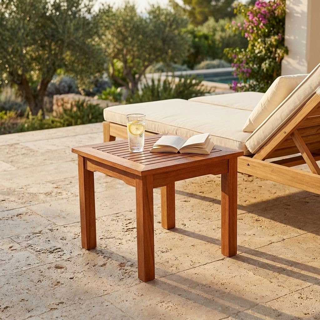 milani home - tavolino da giardino, legno di acacia, piano 50 x 50 cm
