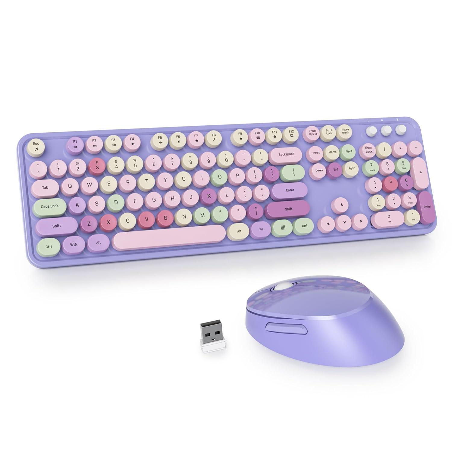 Purple Wireless Keyboard and Mouse, Cute Keyboard and Mouse Combo, Full Size Typewriter Keyboards with Number Pad, Colorful Key Board for Pc Laptop