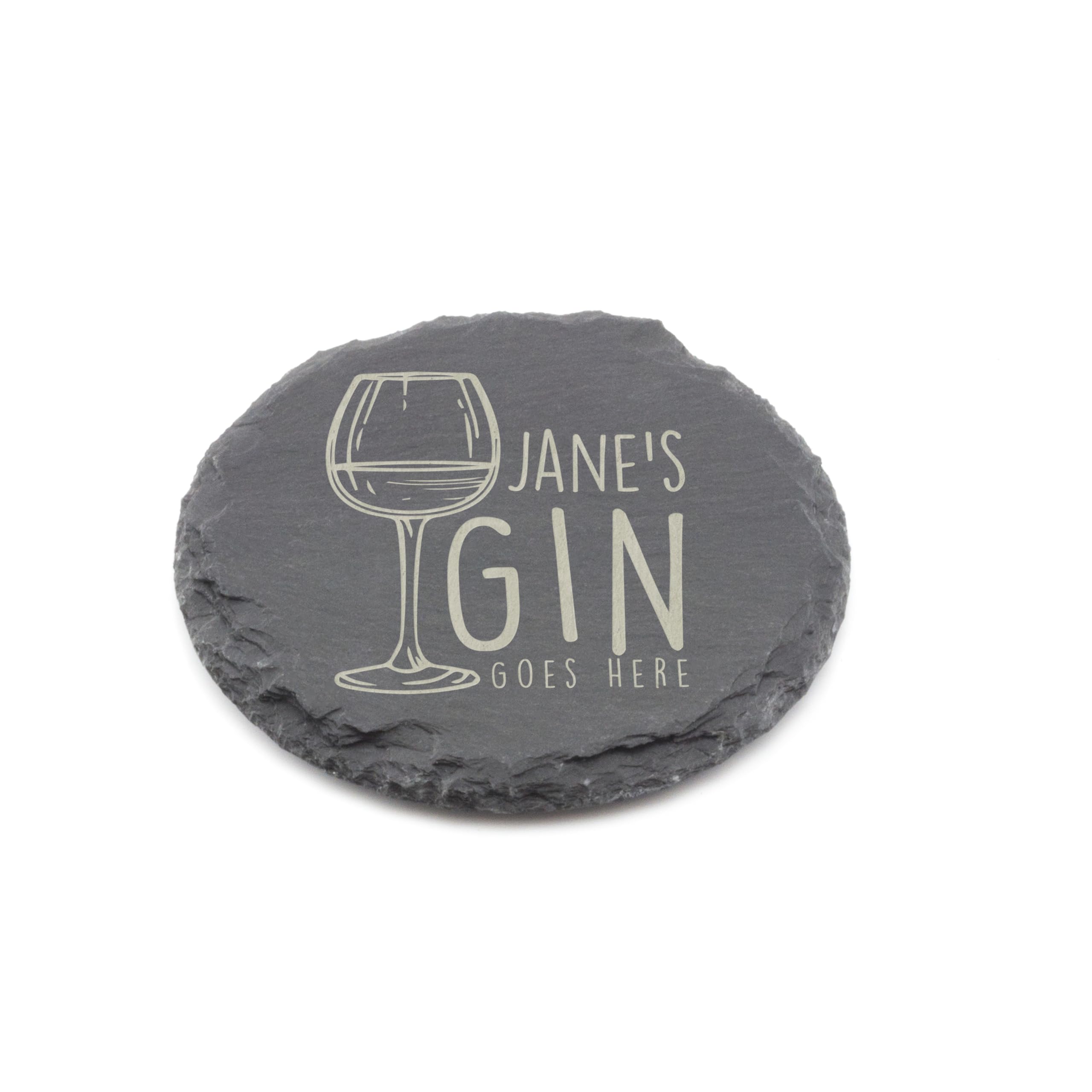 Personalised Slate Coaster - Your Gin Here Design - Laser Engraved Round Drinks Coaster Gift for Her or Him - Birthday, Wedding, Anniversary or Christmas
