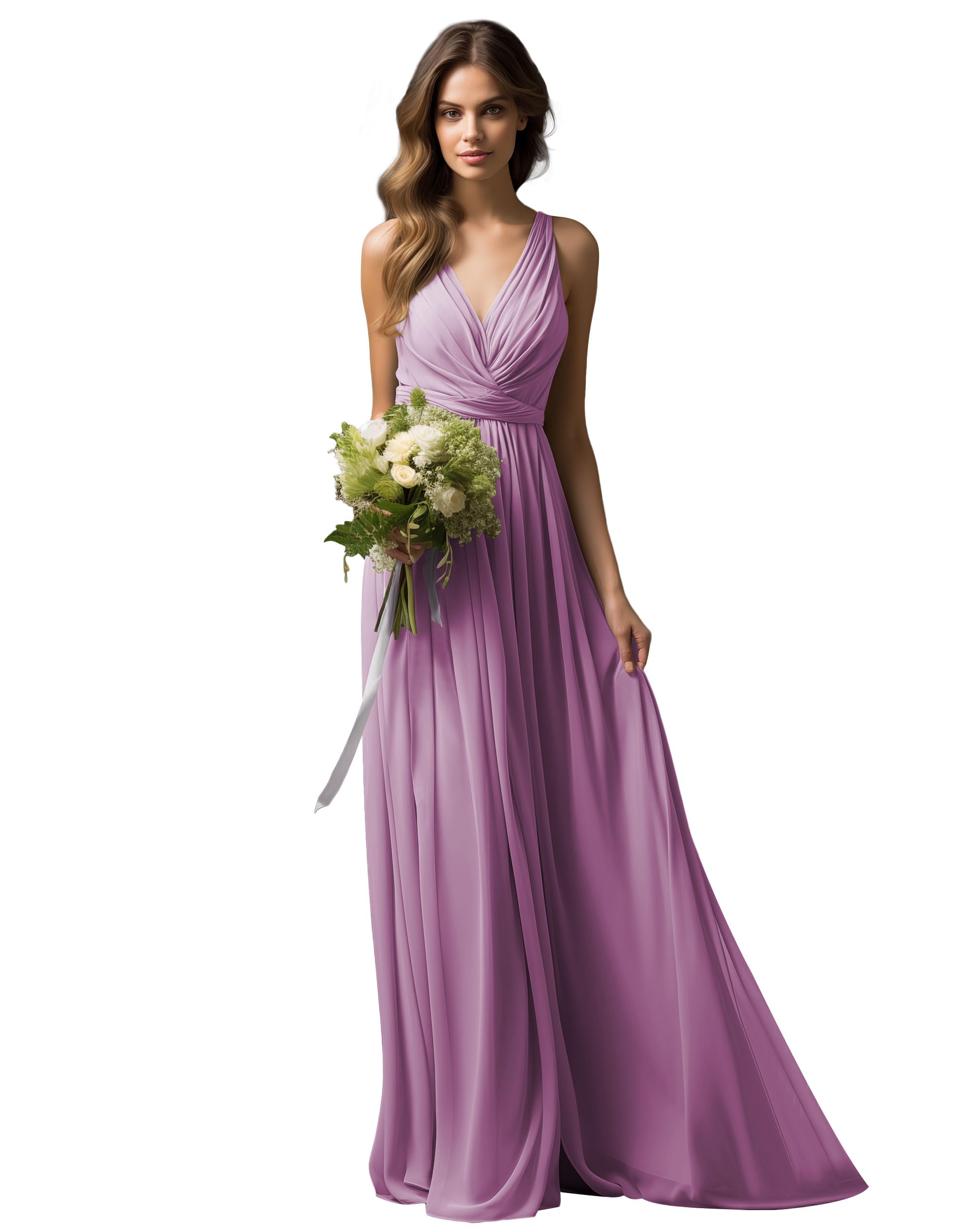 JAEDEN Bridesmaid Dresses 2025 - Chiffon Formal Evening Gowns for Women V Neck Sleeveless Pleat