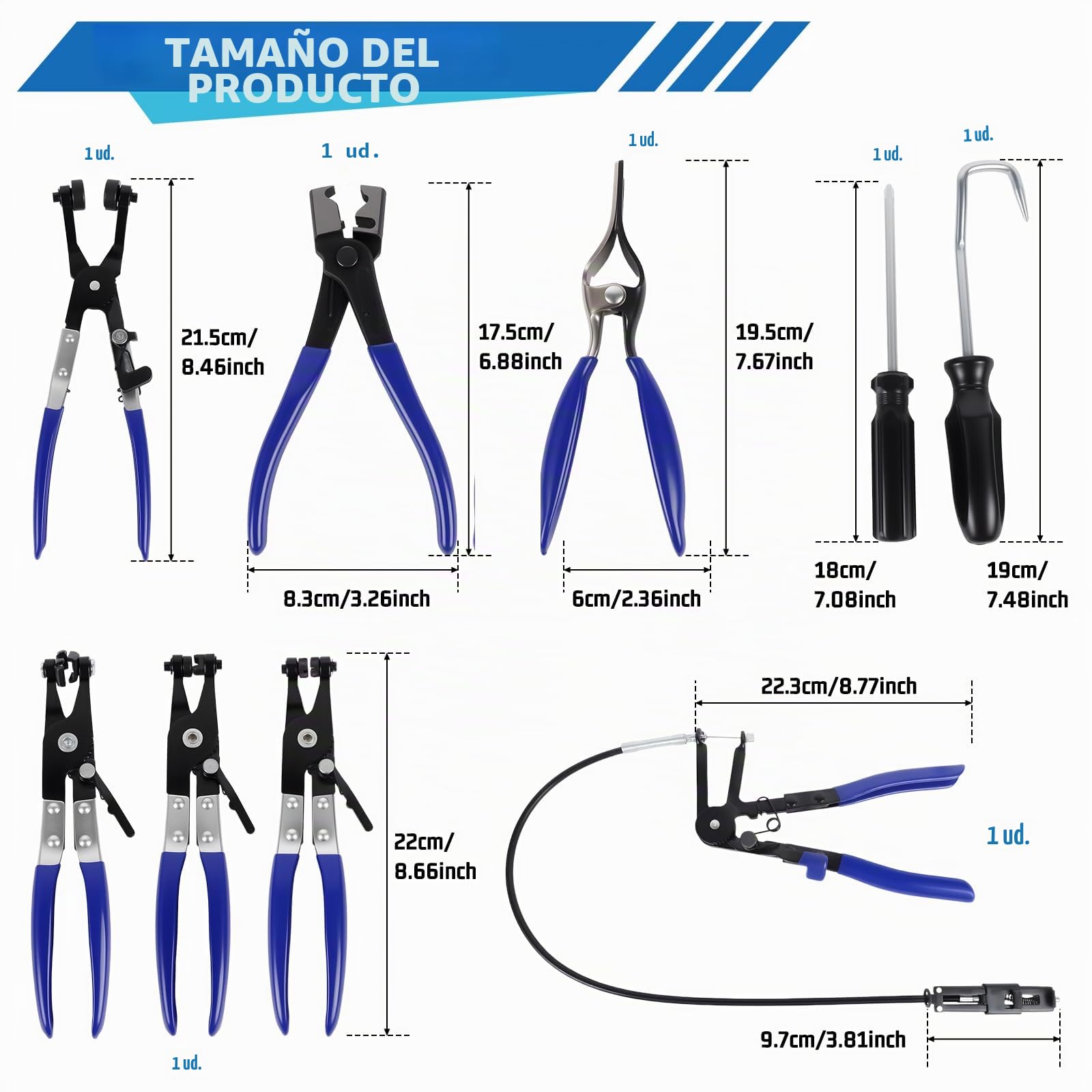OiLiehu Juego de 9 Herramientas para Abrazaderas de Manguera, Pinzas de Apriete, Kit Completo con Almacenamiento para Tubos, Uso Profesional y Doméstico, Fácil Ajuste y Extracción
