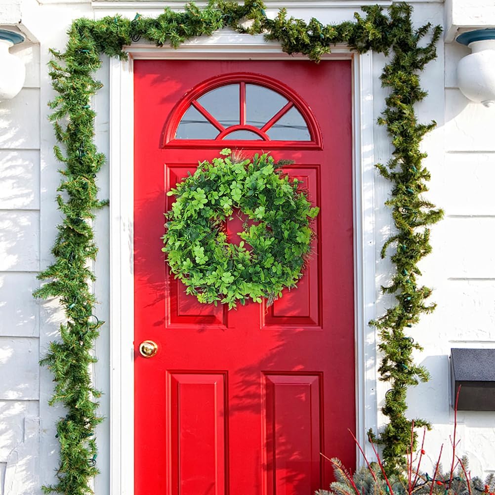 LUOZZY St Patrick's Day Shamrock Wreaths for Front Door Four Leaf Clover Wreath Artificial Green Clover Leaves Lucky Wreath for Spring St. Patrick's Day Wedding Wall Window Decoration