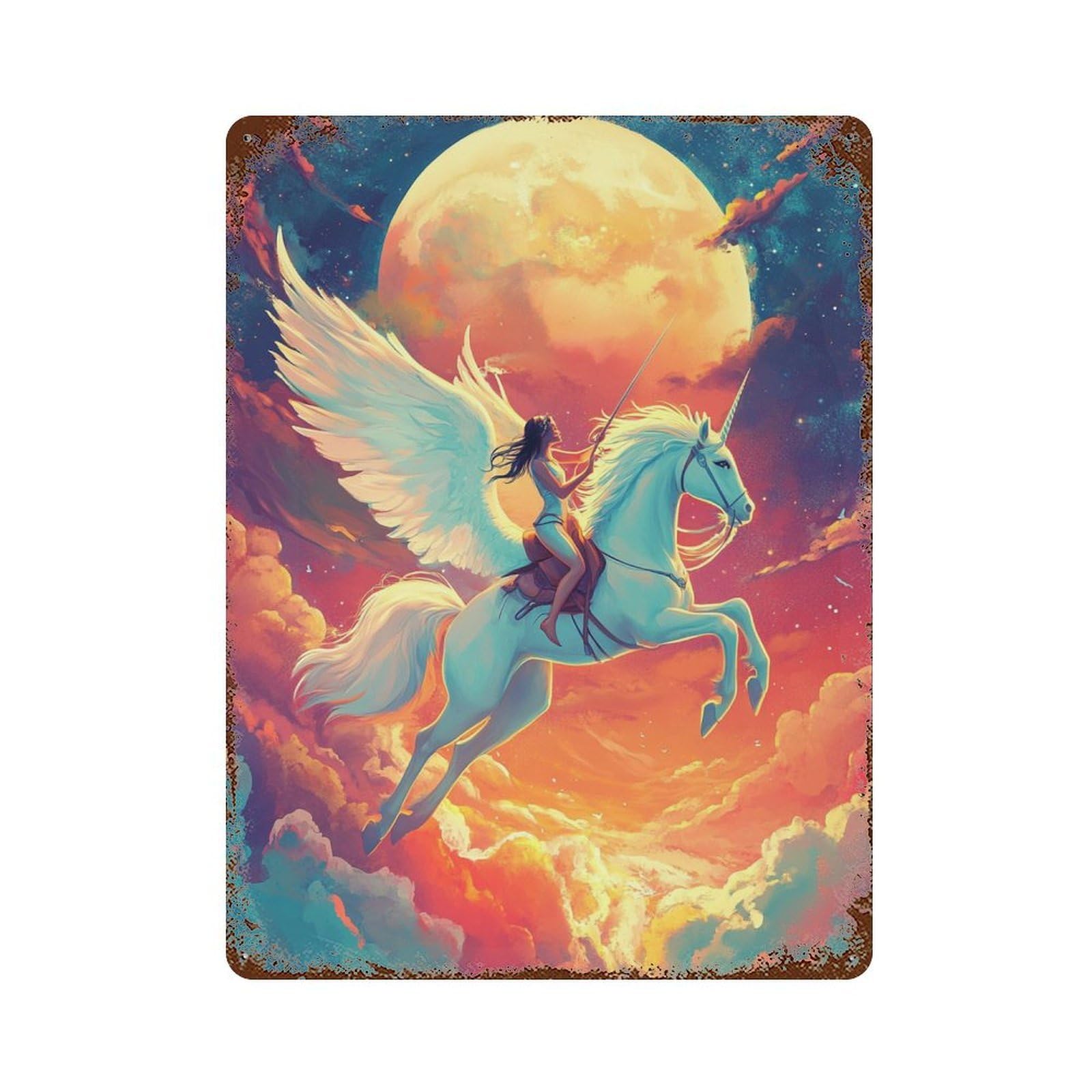 Fantasy Unicorn Ride Distressed Metal Wall Sign 15.7"x11.8", for Garage, Bar And Workshop Decor, Decorative Metal Wall Art
