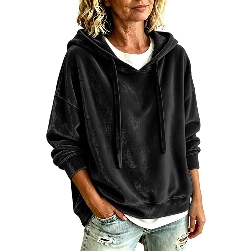 Women's Velvet Hooded Sweatshirt Drop Shoulder | Women's Velvet Hooded
