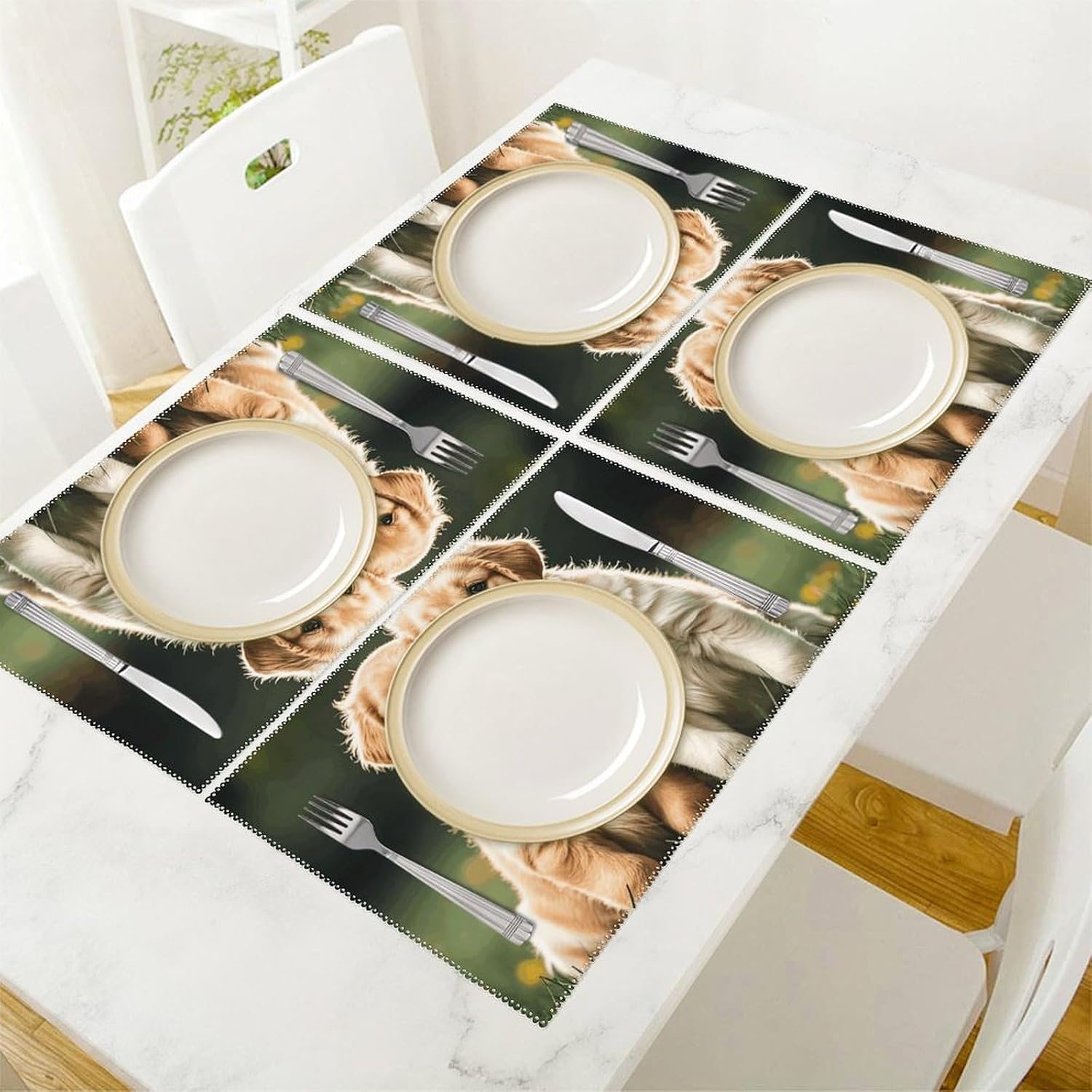 Placemats, Golden Retriever Dogs Puppies Pets Place Mats Set of 4, Dining Table Non-Slip Washable Canvas Table Mats for Kitchen Dining Table Decoration Indoor Outdoor image 2